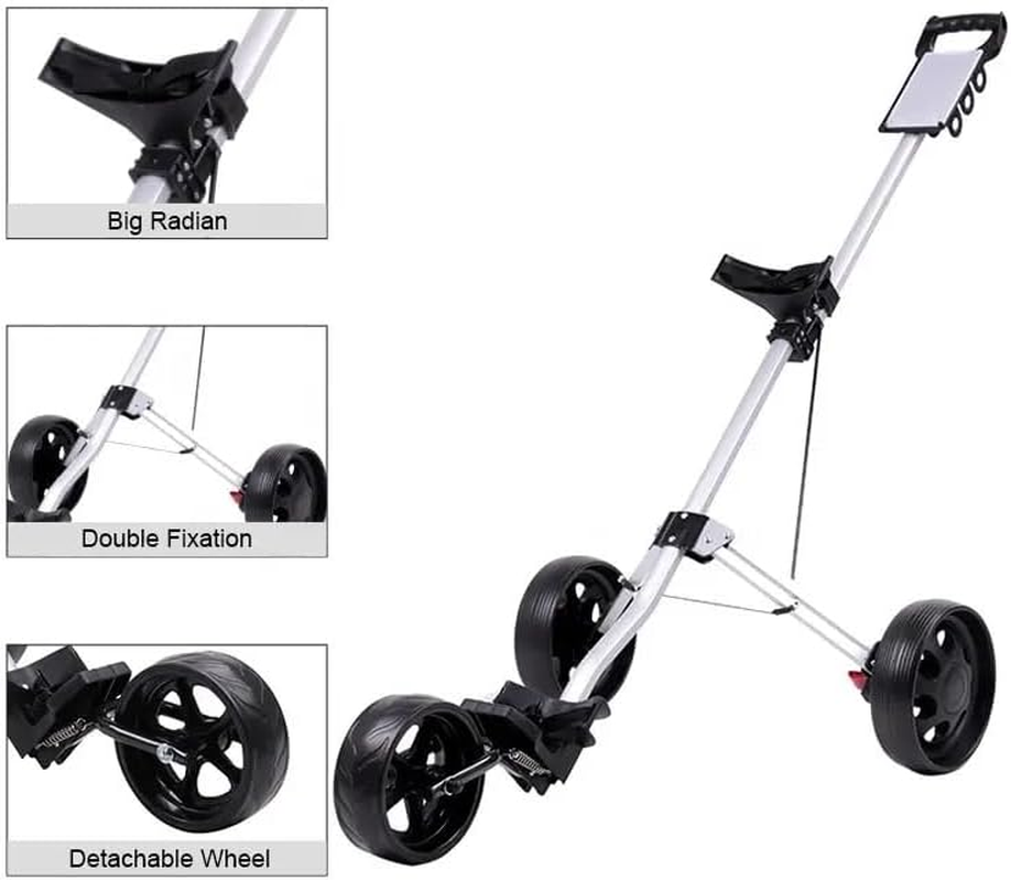 Aluminium Golf Bag Trolley Push Cart Folding Scorecard with Phone Holder image number 1