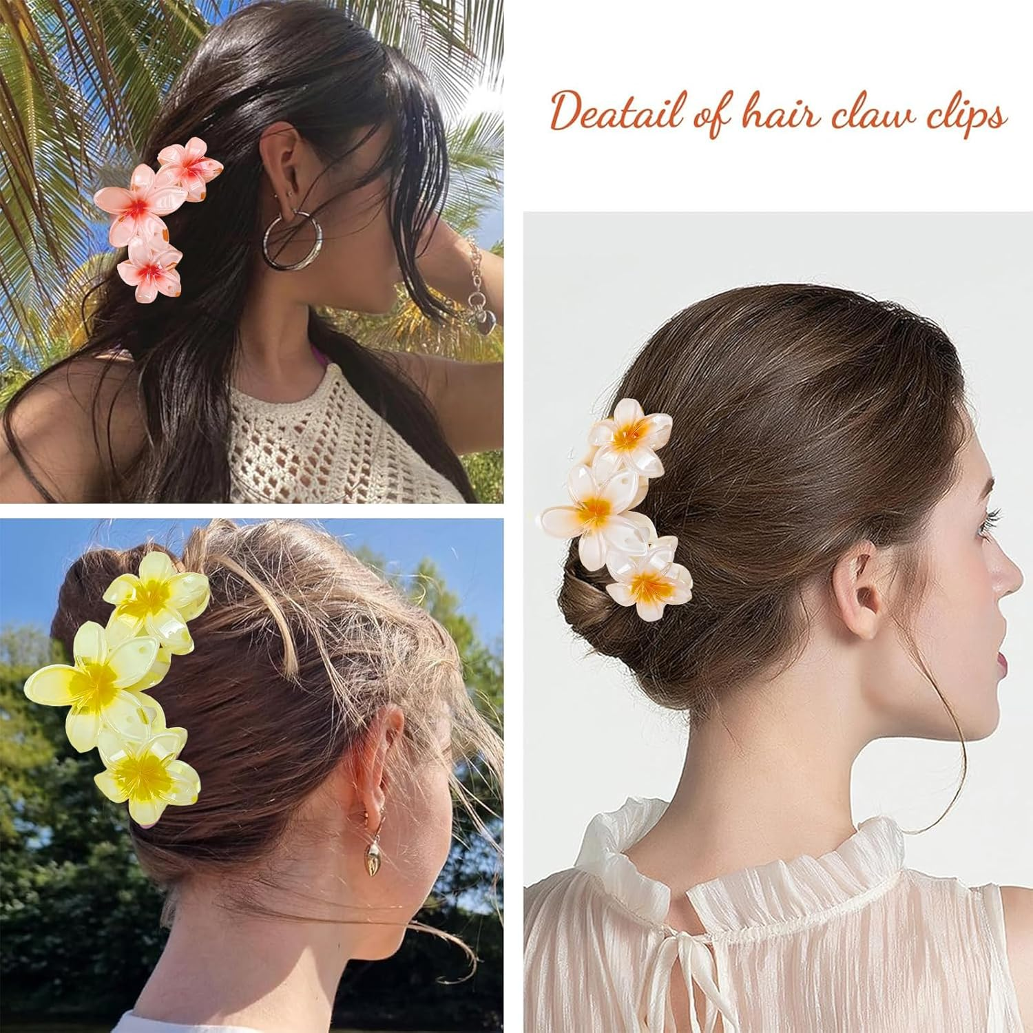 NATOSU 4 Pieces Flower Hair Claws Clips Strong Hold Large Claw Clips for Thick Hair Non-Slip Hair Clips for Women Hawaiian Flower Claw Clips image number 4