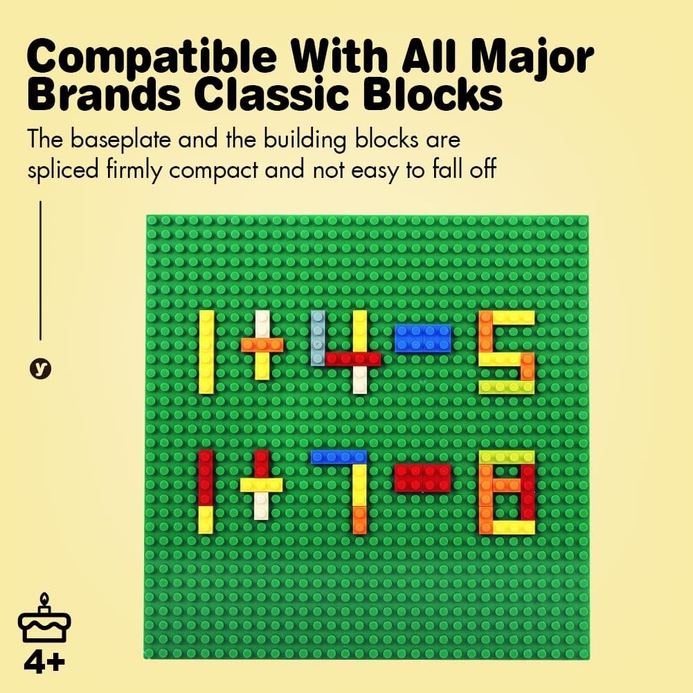 Lekebobor Classic Baseplates 10"X10" Building Brick, Compatible with Major Brands Building Base Plate, 4 Packs, Green - Multicolored image number 6