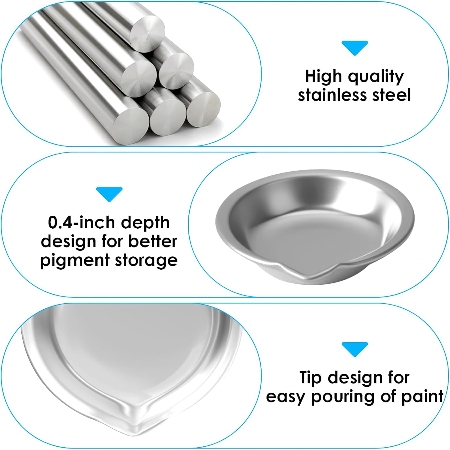 12 Pcs Stainless Steel round Paint Trays &ndash; Professional Paint Mixing Palettes for Watercolors, Acrylics & Makeup &ndash; Durable Rust-Proof Metal Artist Trays for Crafters & Professionals image number 4