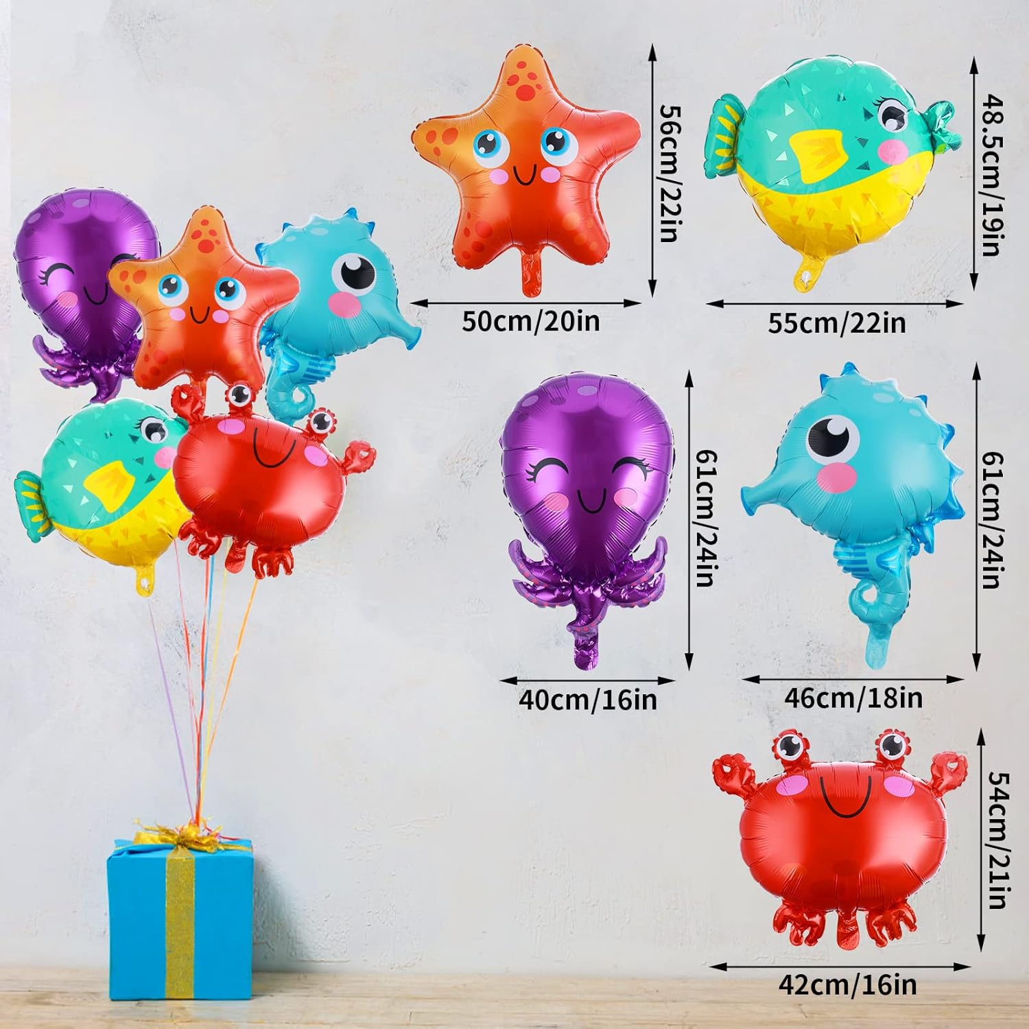 Prasacco 5 Pieces Sea Animals Balloons, under the Sea Party Decorations Water Balloons Seahorse Starfish Puffer Fish Crab Octopus Balloon for Birthday under the Sea Ocean Party Decorations image number 6