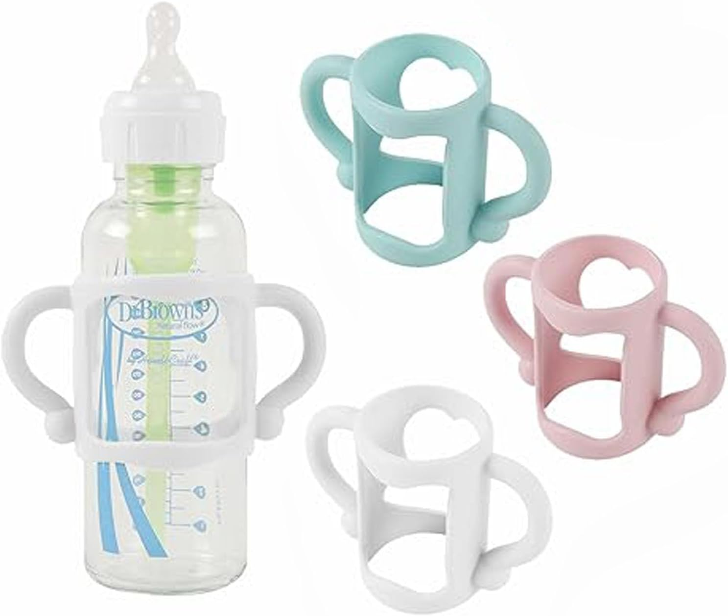 Mtxorvix 3-Pack Silicone Baby Bottle Handles with Wide Neck Design - Transitional Sippy Cup Grips for Infants, Easy-Grip Textured Surface, Leakproof & Bpa-Free (Pink, Light Blue, White) image number 1