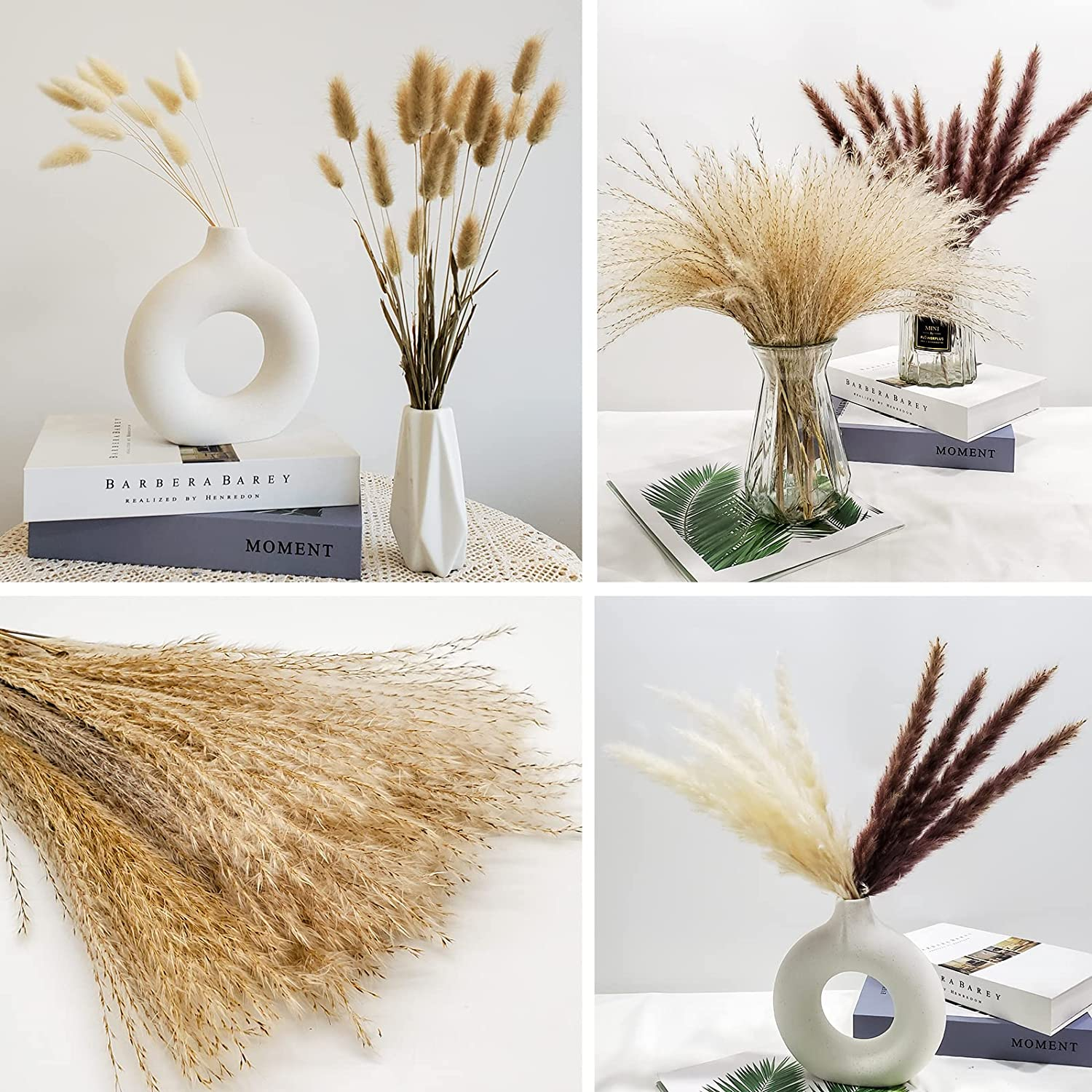 100 Pcs Pampas Grass - Natural Pampas & Reed Grass & Bunny Tails & Dried Wheat for Dried Flowers Arrangements Boho Wedding Home Decor image number 6