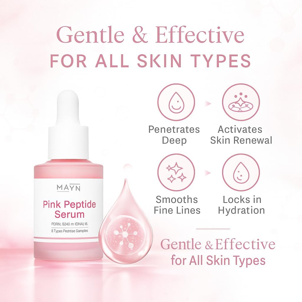 MAYN Pink Peptide Serum &ndash; PDRN (Sodium DNA) 1% + 5 Peptide Complex &ndash; Hydrating, Firming & Brightening Face Serum &ndash; 30Ml