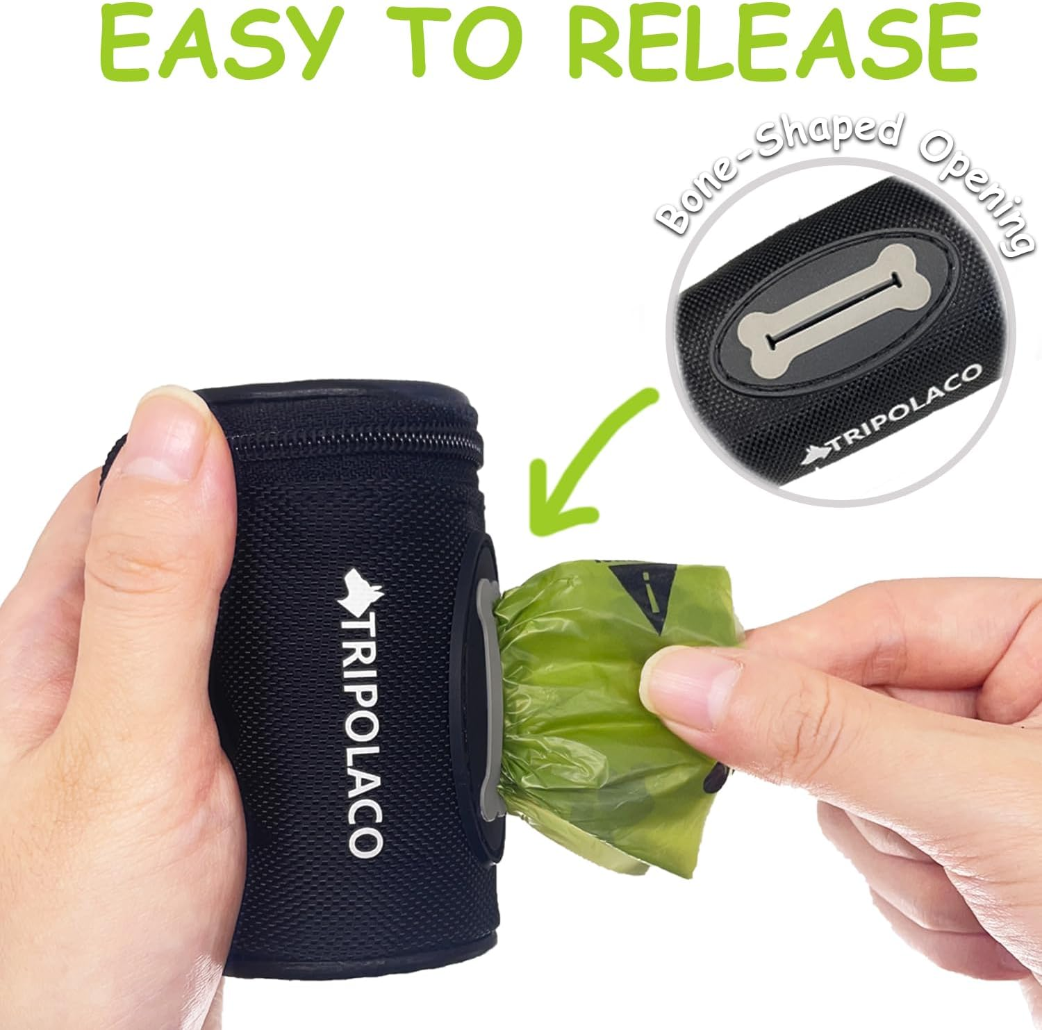 TRIPOLACO Dog Poop Bag Holder for Leash, Easy Release Doggie Poop Bag Dispenser, Fits Most Standard Poo Bags, Soft Fabric Dog Waste Bag Holder with Carabiner Clip, Compatible with All Leashes, Black image number 2