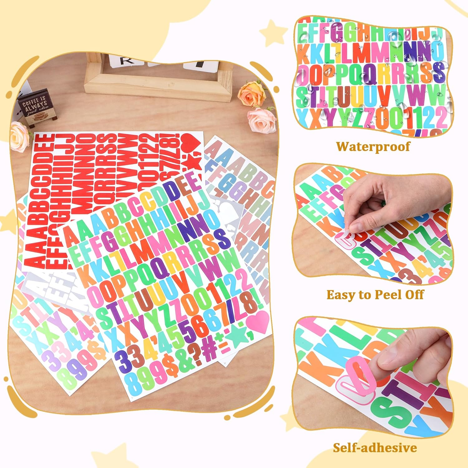 1470 Letter Stickers 15 Sheets Alphabet Stickers Number Small 1 Inch Vinyl Self-Adhesive Stick on Letters for Scrapbooking Water Bottles Cup DIY Crafts Sign Labels Notebook Mailbox (15, Multicolor) image number 1