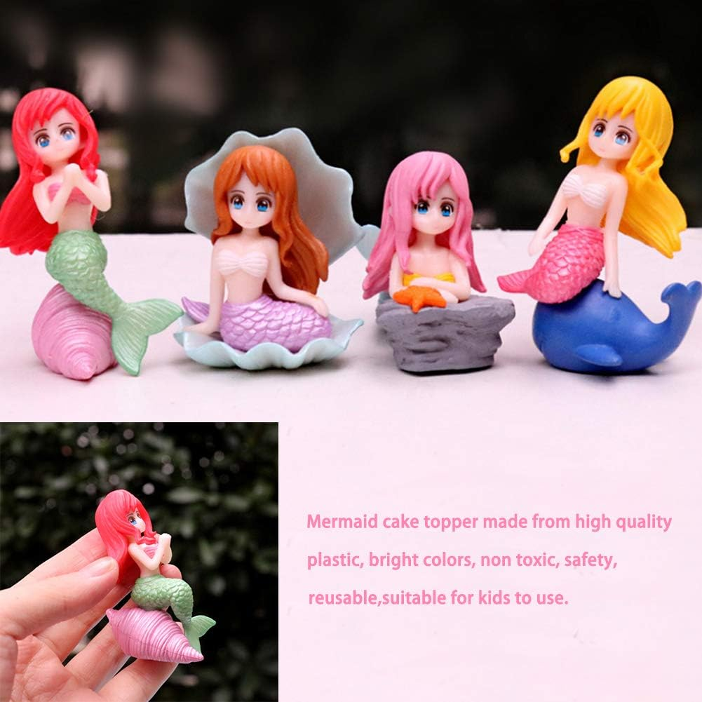 Cake Toppers Mermaid Cake Decoration Kids Cupcake Toppers Birthday Topper Mermaid Party Decorations Cake Ornaments for Girls Mermaid Shell 4 Pcs image number 4