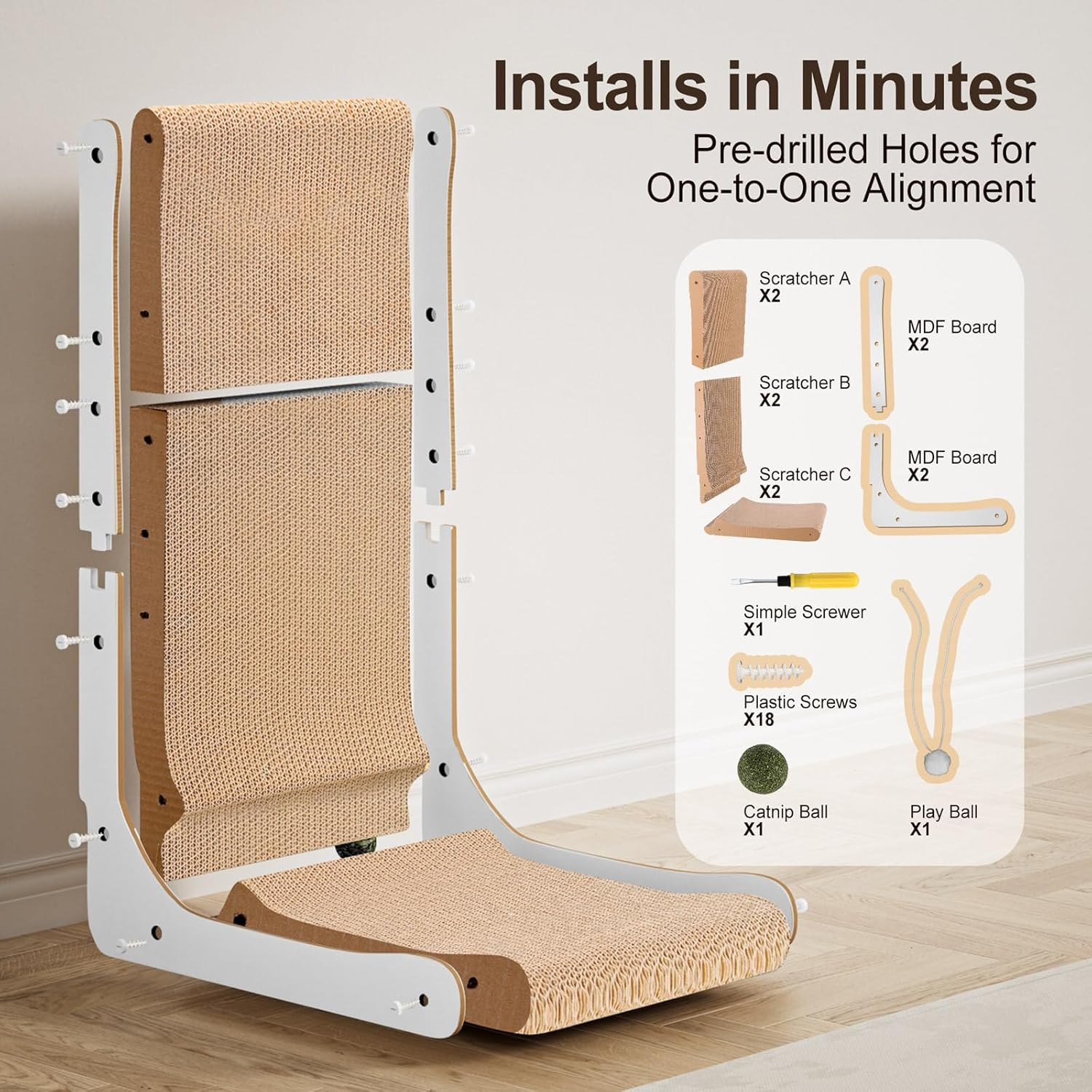 Gimars Vertical Cat Scratcher, L-Shape 26.8'' Cat Scratching Cardboard with Balls, Large Size Cat Scratch Pad Wall Mounted, Cat Toys for Protecting Furniture image number 4