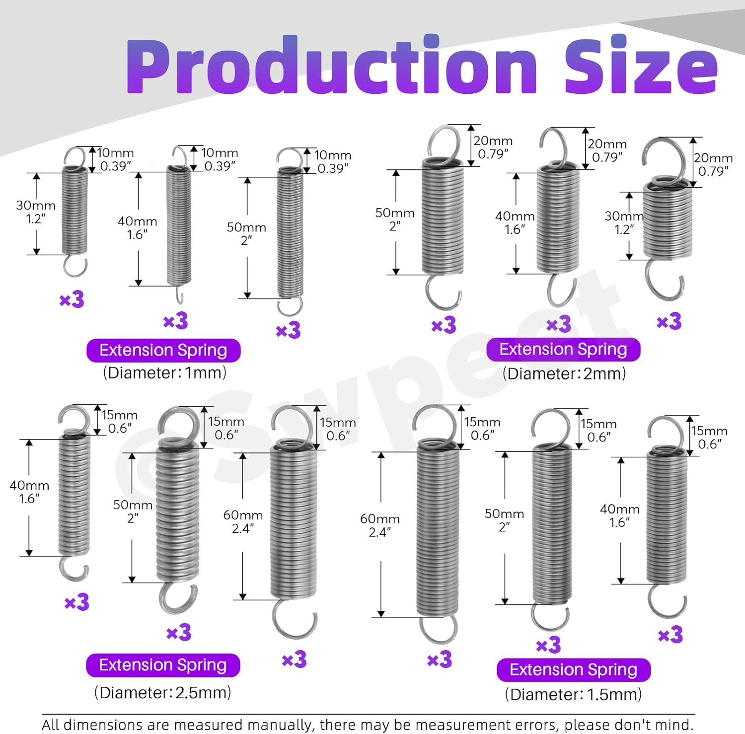 Swpeet 36Pcs 12 Different Sizes Carbon Steel Extension Spring Assortment Kit, Extended Tension Spring Wire Dia 0.039" 0.059" 0.078" 0.1", OD 0.39" 0.59" 0.78", Length 1.18" 1.57" 1.96" 2.36" image number 1
