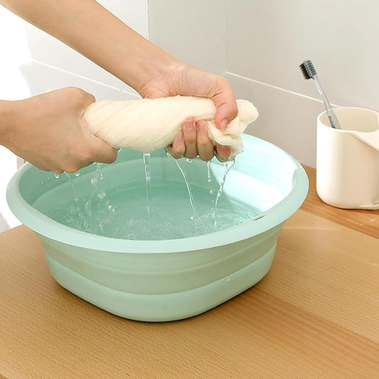 Collapsible Wash Basin Set, Portable Laundry Tub, 3-Pack, Foldable Design (Green) - Green image number 5