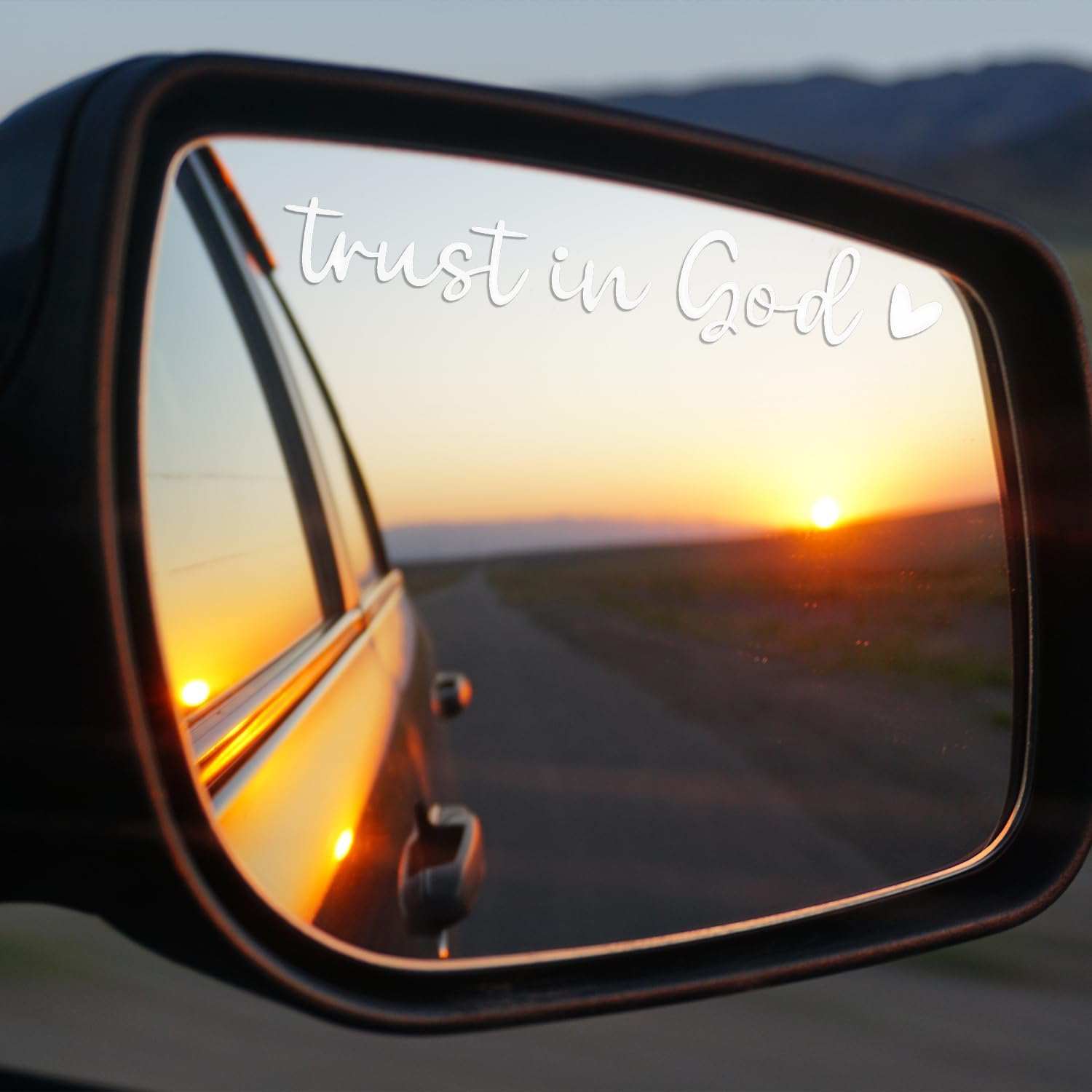 2Pcs Trust in God Rearview Mirror Decals, Vinyl Car Mirror Decal with Heart Car Mirror Stickers Car Mirror Quotes Decals Positive Car Sticker for Female Male Gift(White)