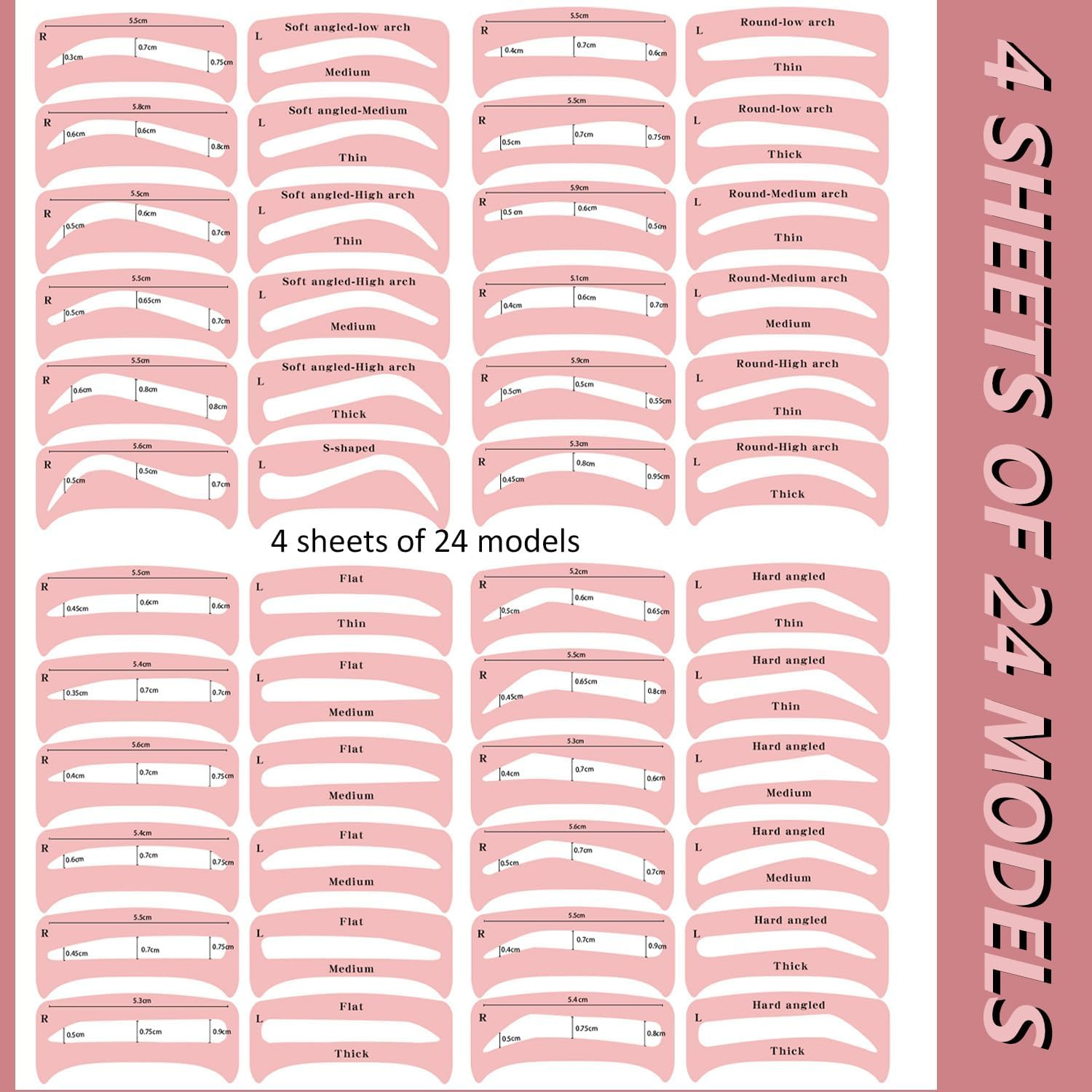 TORMEN 48 PCS Eyebrow Stencil Kit for Women 24 Styles Brow Stencil Toolbrow Shaping Templates with Strap Makeup Skin-Friendly Shaper Beginners Pros image number 5