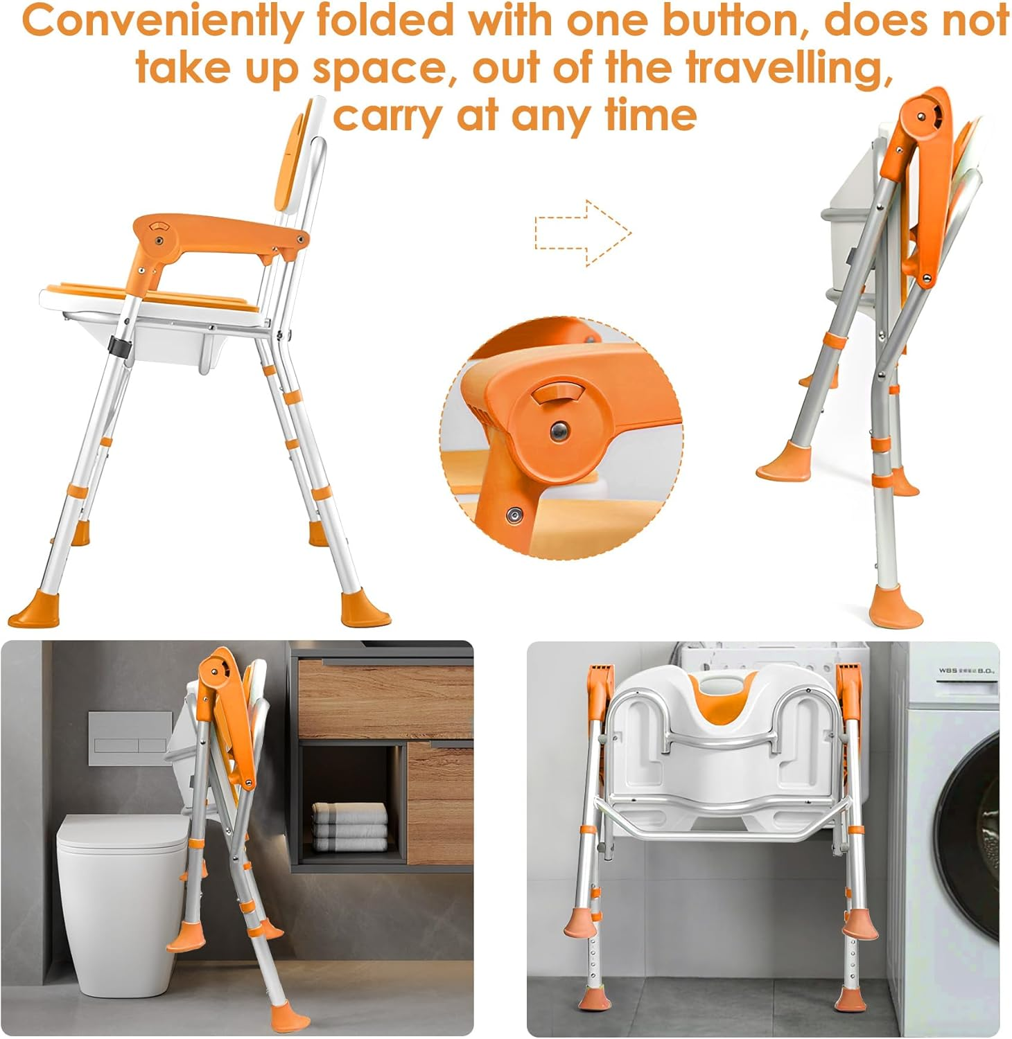 Folding Shower Chair with Arms and Back 350 LB, Folding Shower Chair 5-Level Adjustable, Non-Slip Feet Shower Seat Cutout for Private Washing,For Elderly,Disabled, Seniors & Pregnant image number 1