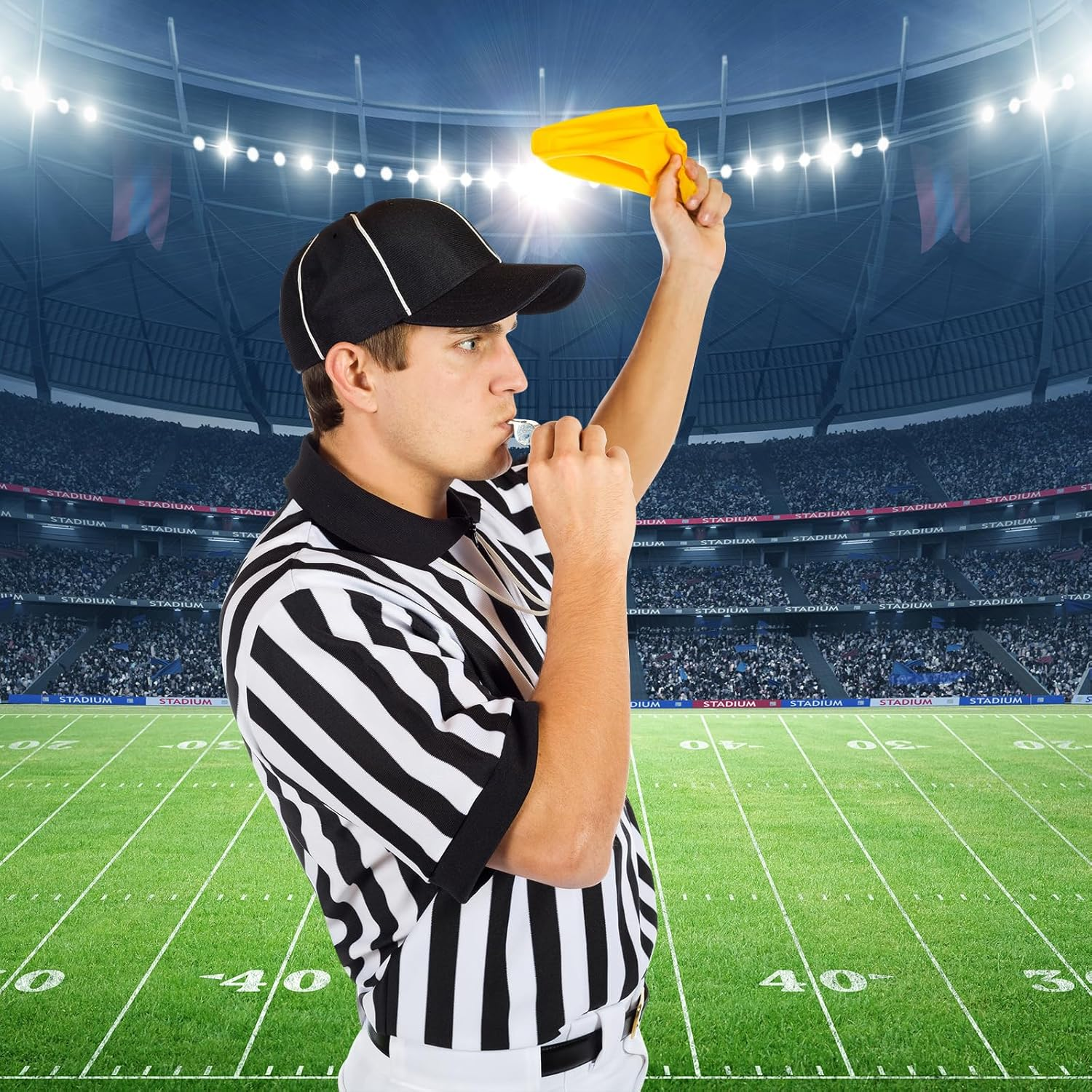 Rookea 5 Pcs Referee Costume Kit, Referee Costume for Boys Kids Men, Sports Costume Shirt Uniform Umpire Whistle Yellow Penalty Flag Referee Card for Basketball Football Soccer Referee Accessories image number 4