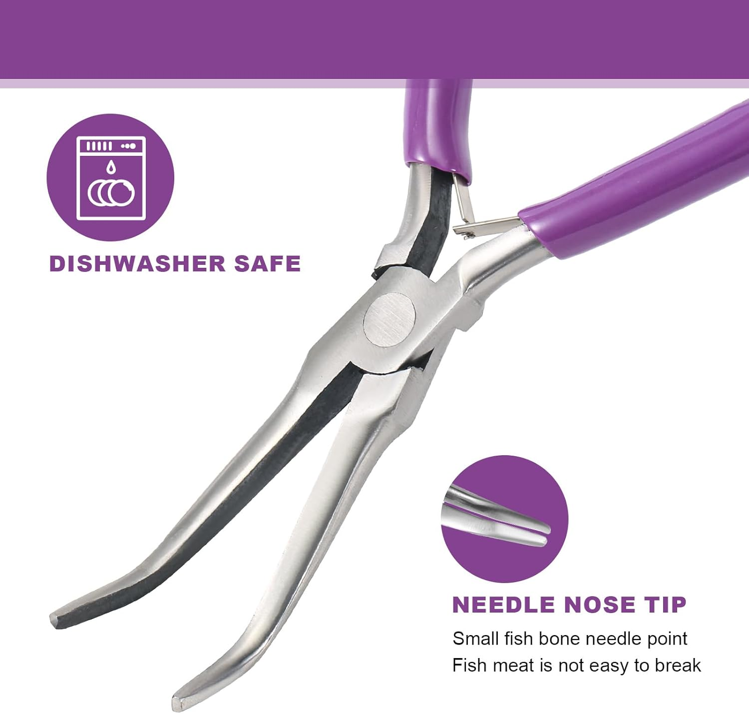 Fish Bone Pliers, Professional Bent Nose Pliers with Non-Slip Handle, Carbon Steel Tool for Locking and Extracting Small Fish Bones image number 4