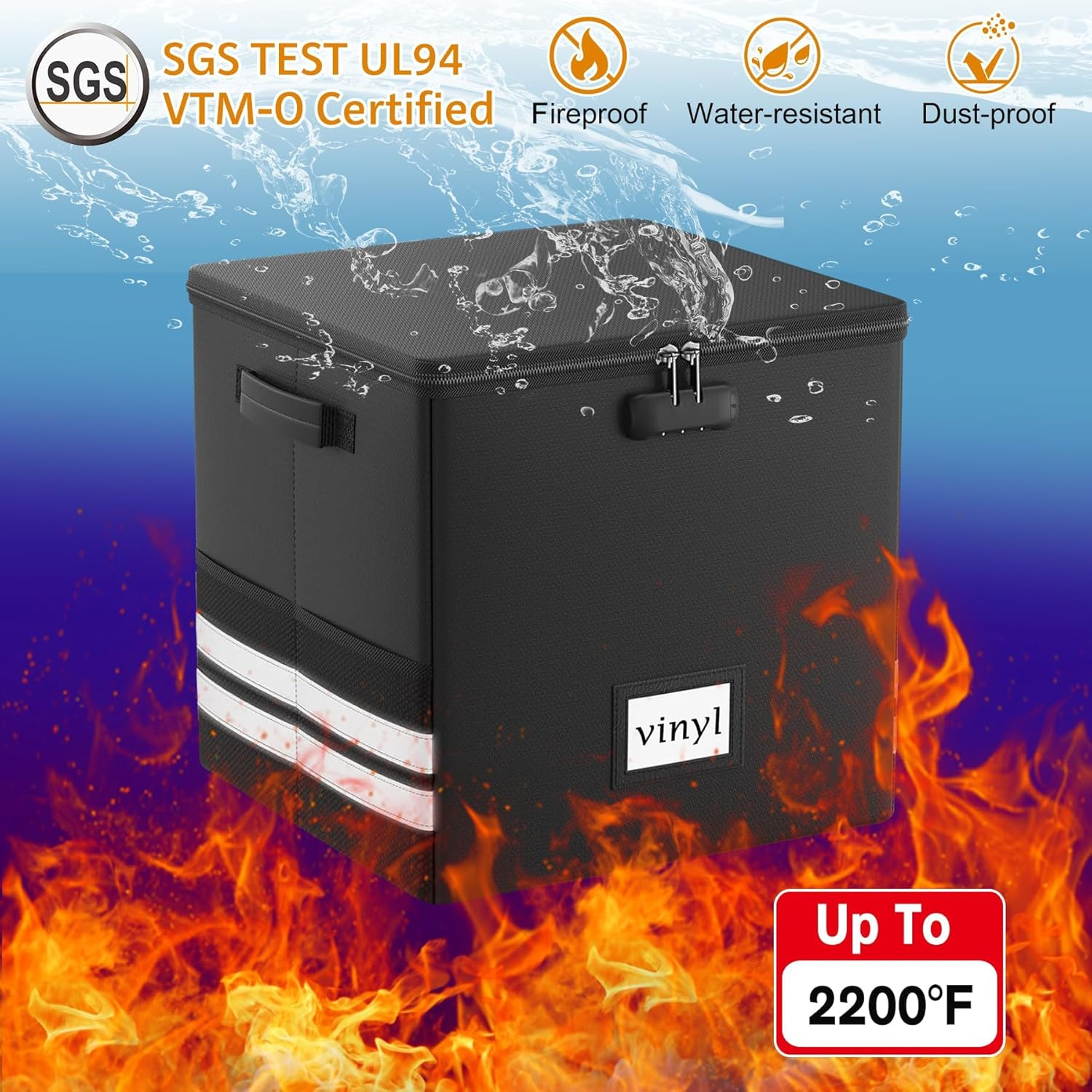 Kitchess Vinyl Record Storage Box with Lock, Fireproof & Waterproof Vinyl Storage Organizer for 100+ 12Inch Albums, Collapsible Vinyl Record Holder with Lid & Handles, 33 X 33 X 33Cm