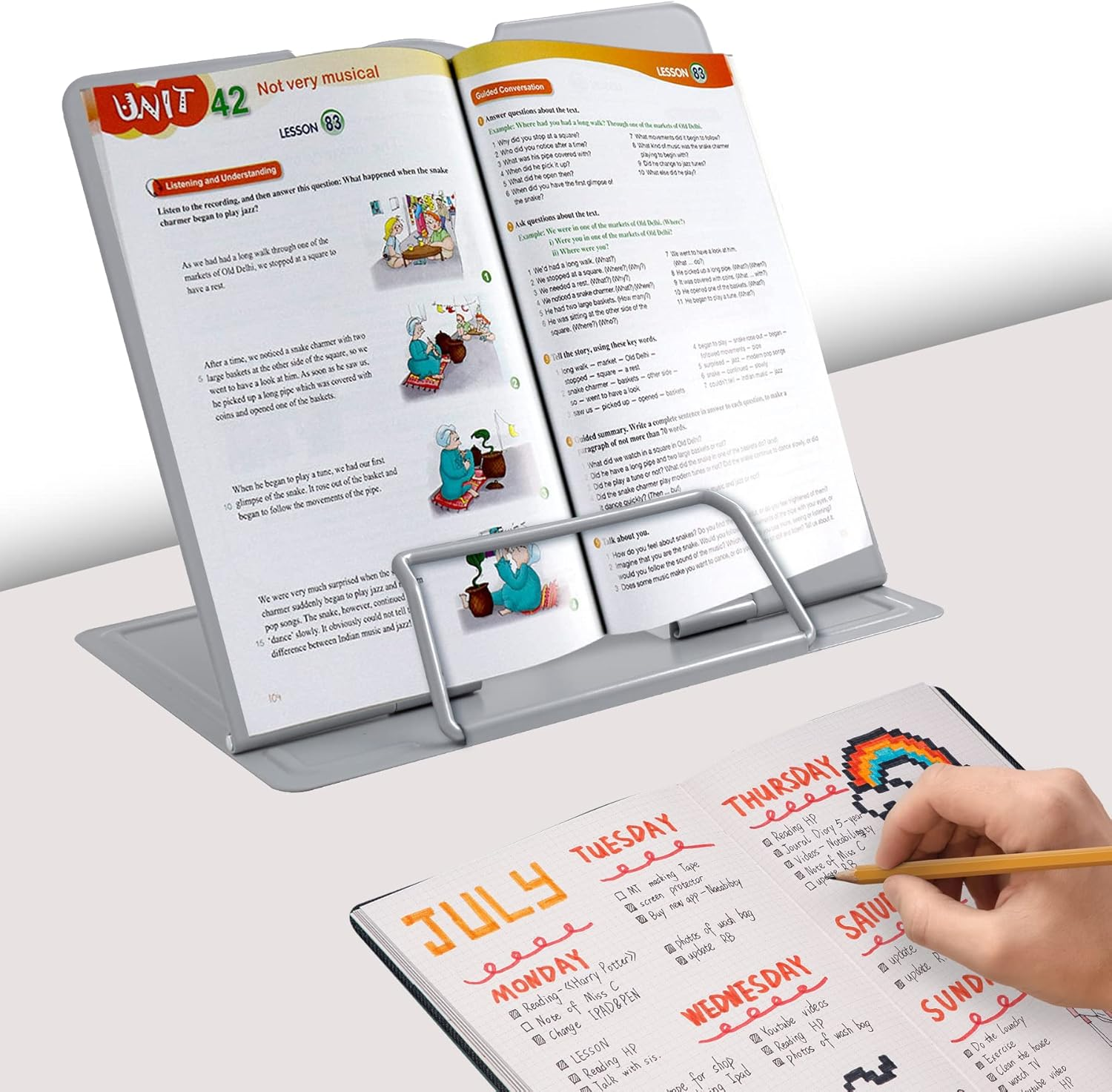 Metal Book Stand Book Holder Book Stand for Reading Adjustable Book Holder for Reading (Full Grey) - Full Black image number 5