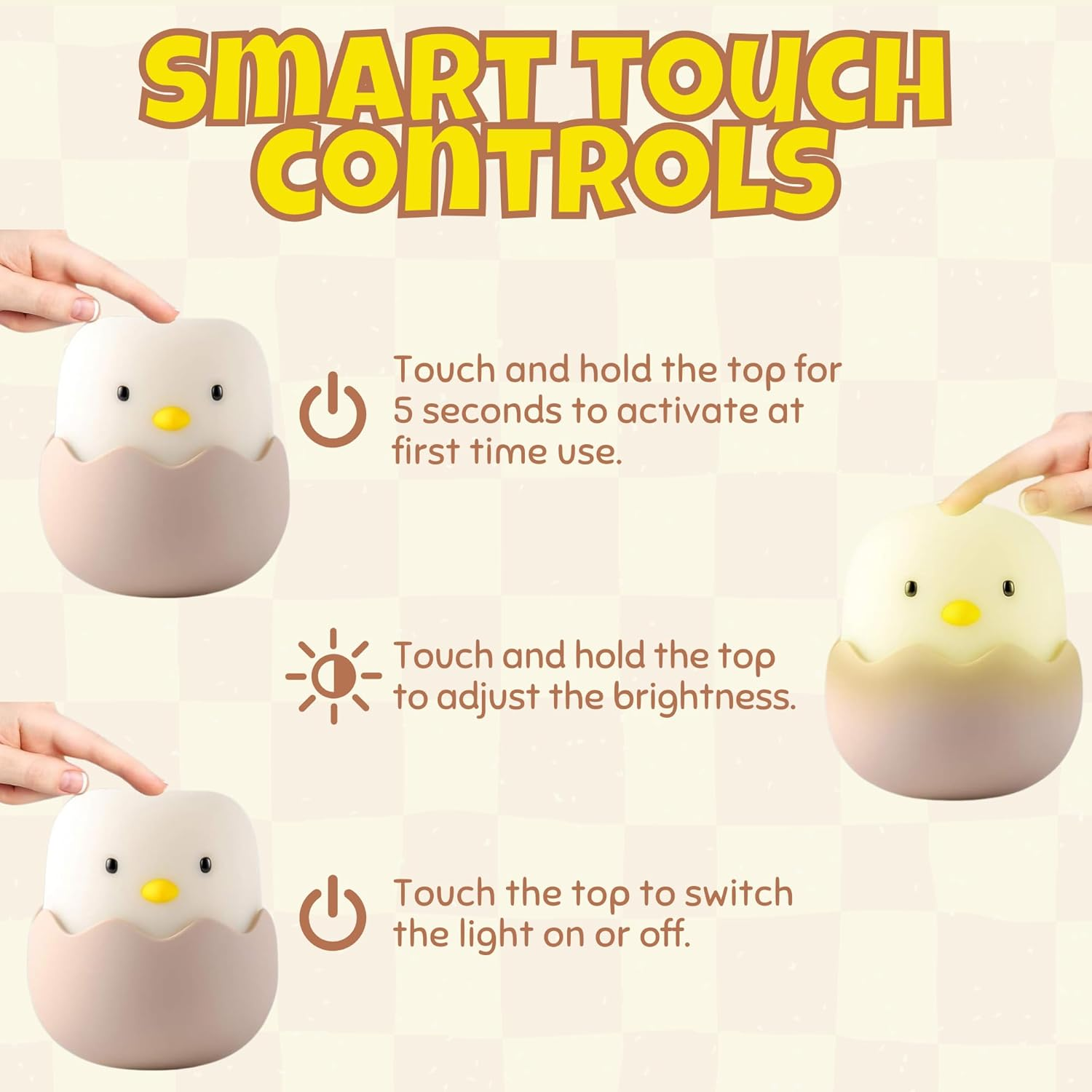 Night Light for Kids | Baby Nursery Lamp with Touch Controls | Cute Chick Bedside Nightlight for Nursing/Breastfeeding | USB Rechargeable | Newborn or Toddler Bedroom Decor for Boys and Girls image number 3