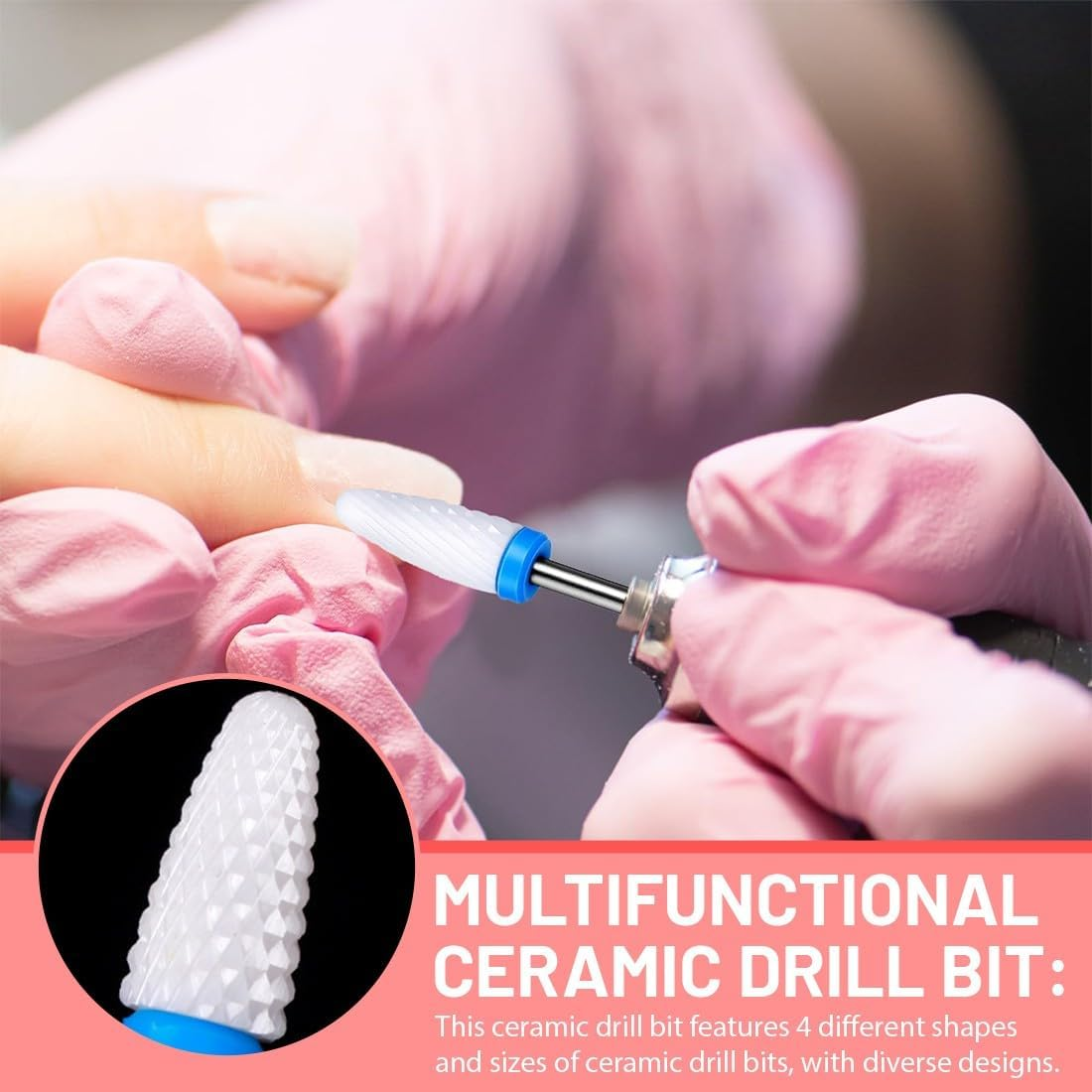 4-Piece Ceramic Nail Drill Bit Set for Acrylic Gel Nails, Corn Shape, Professional Nail Cutter Bits, Manicure, Pedicure, Drill, Nail File Machine, Grinding Head Attachment, Felt Polisher for Shaping