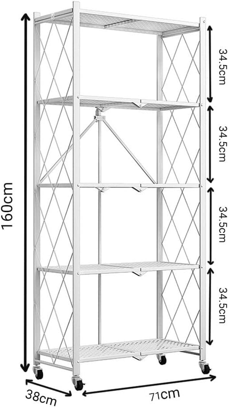 SOGA 2X 5 Tier Steel White Foldable Kitchen Cart Multi-Functional Shelves Portable Storage Organizer with Wheels image number 5
