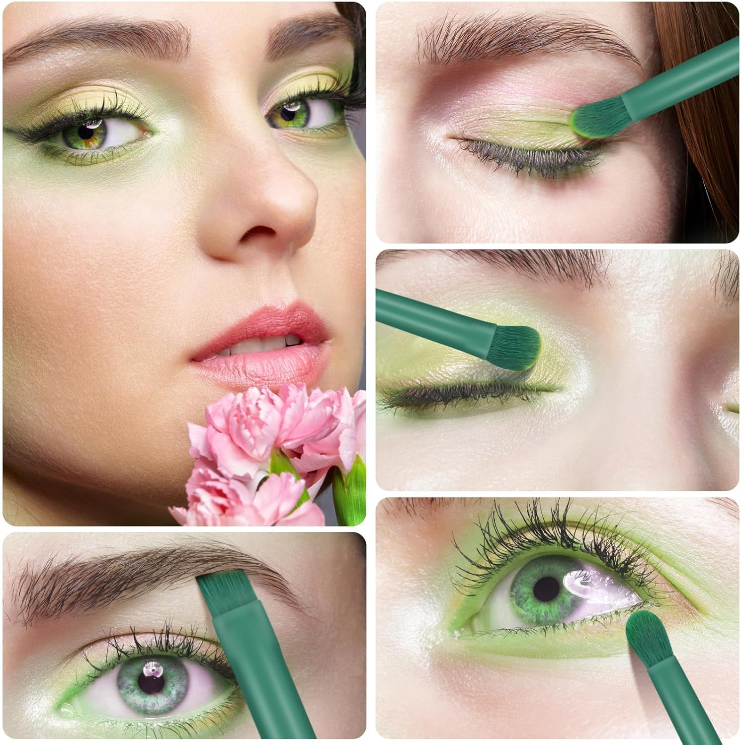 Eye Makeup Brush Set, 6 Pcs Professional Blending Eyeshadow Makeup Brushes for Concealer Eyebrows Eyeliner, Soft Hairs & Wood Handle (Green)&hellip;