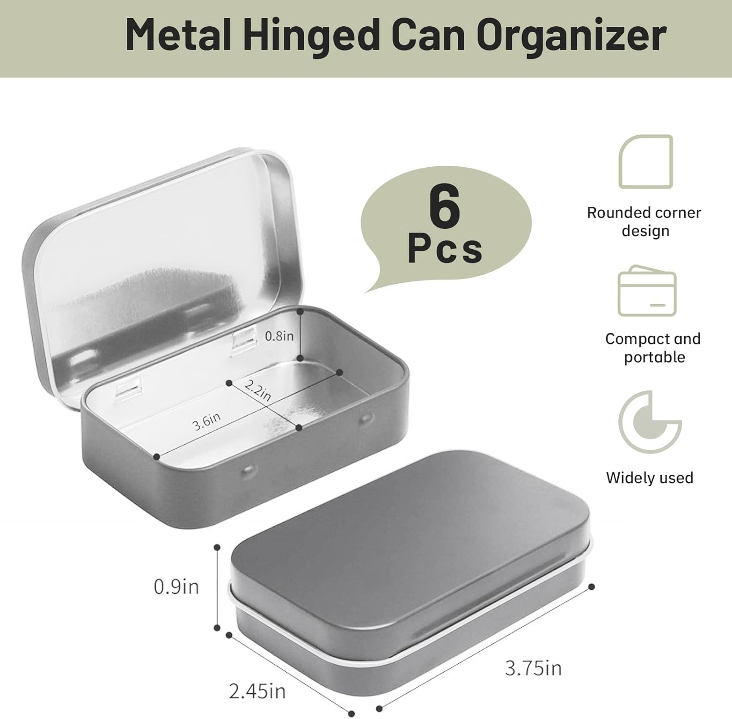 Metal Hinged Tins Box Containers Mini Portable Small Storage Containers Box Home Organizer with Lids Silver 6Pcs image number 2