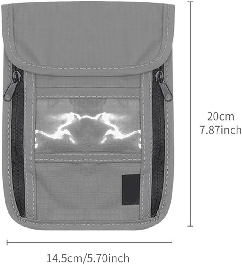 Travel Neck Pouch, Men'S Neck Pouch, for Passport, Cards, Cash, Phone, Hidden Money (Grey) image number 3