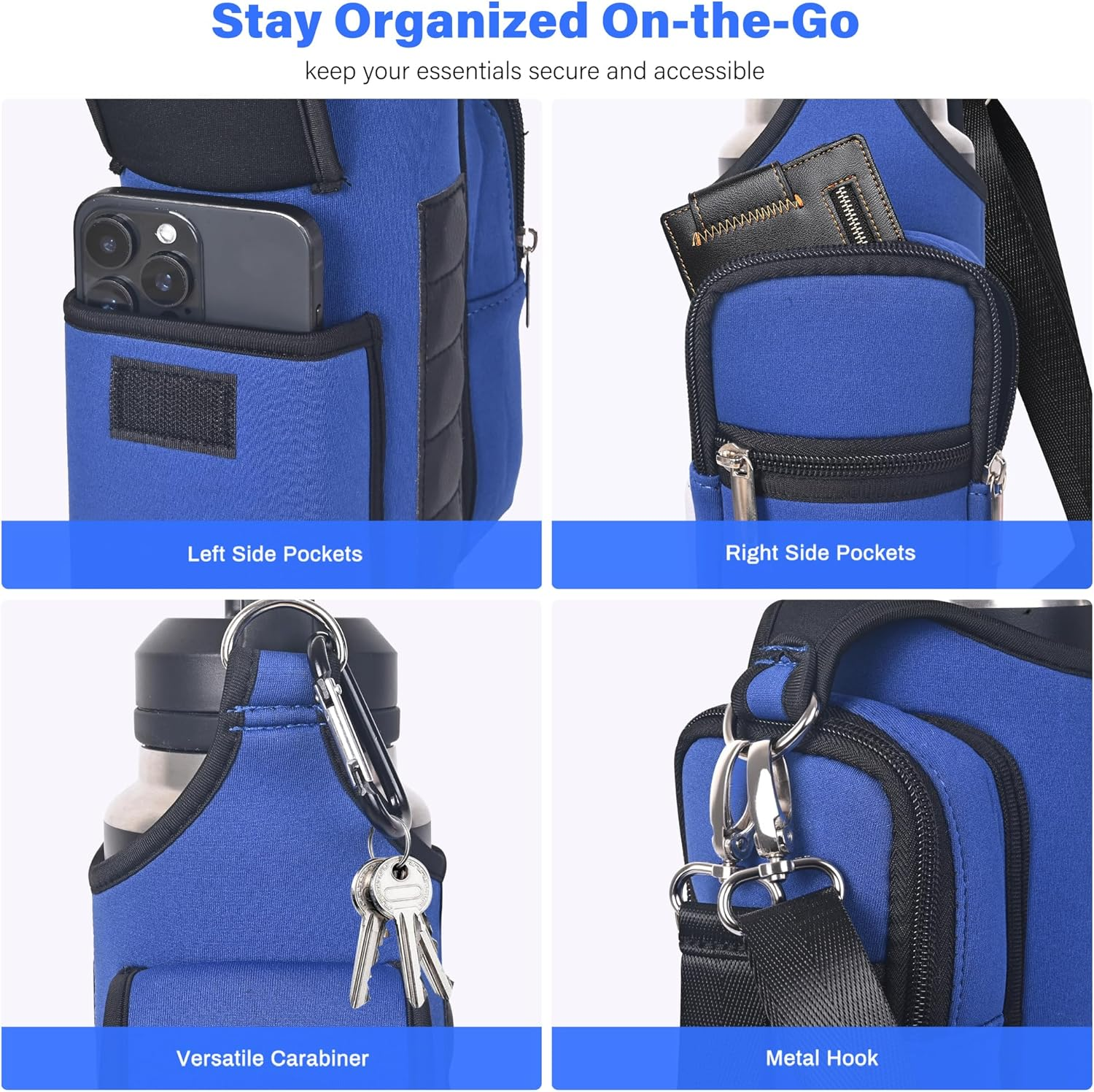 Icolor Magnetic Gym Bag Water Bottle Carrier Holder with Phone Pockets & Shoulder Strap,Gym Magnetic Bag 5 Built-In Magnets Gym Accessories Organizer Bottle Pouch Sleeve