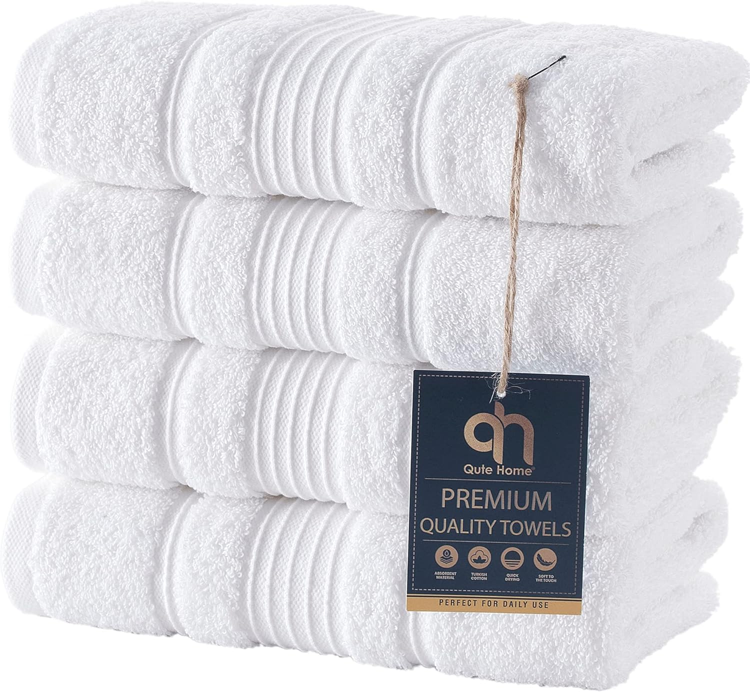 Qute Home 4-Piece Bath Towels Set, 100% Turkish Cotton Premium Quality Towels for Bathroom, Quick Dry Soft and Absorbent Turkish Towel, Set Includes 4 Bath Towels (Navy Blue)