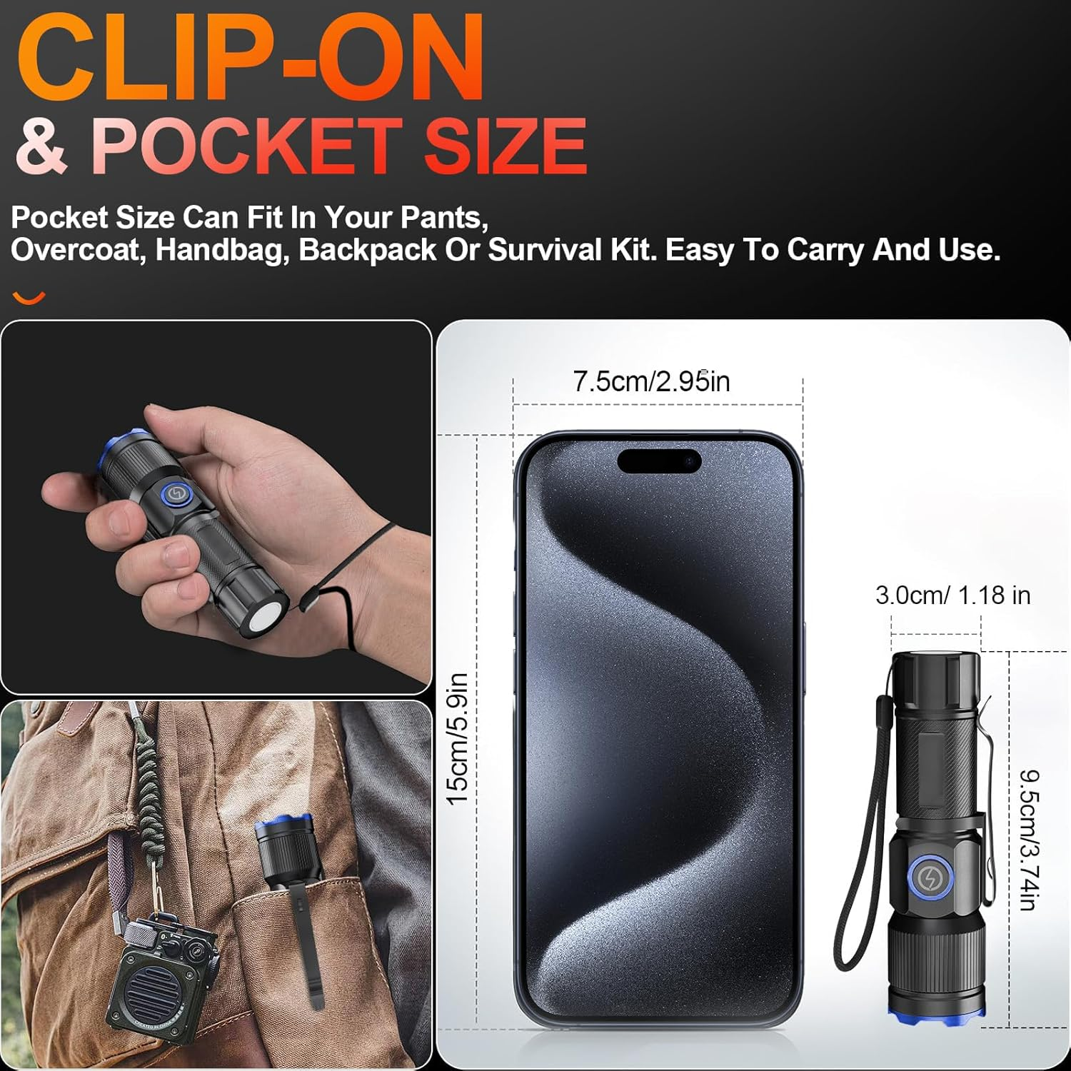 Skylla LED Torch Rechargeable, [2 Pack] Super Bright with Adjustable Focus, 5 Modes, 26-Hour Runtime, Waterproof, Compact Flashlight for Emergencies, Power Outages, Walking, Camping - Green image number 5