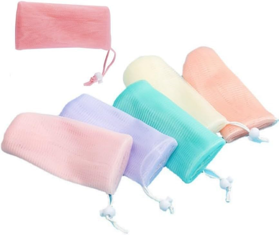 6PCS Multicolor Exfoliating Mesh Soap Pouch Bubble Foam Net Bag for Shower Saver Pouch Drawstring Foaming Net Soap Bag for Body Facial Cleaning Tool, 5 Colors Easy to Store Used Repeatedly,Cleansers image number 4