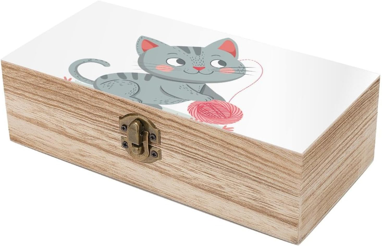 Peach Nose Cat Wooden Box Wood Wedding Keepsake Boxes with Lids Small Decorative Boxes Lightweight Wooden Memory Storage Box for Crafts Keepsakes Jewelry Photo Letter Storage image number 1