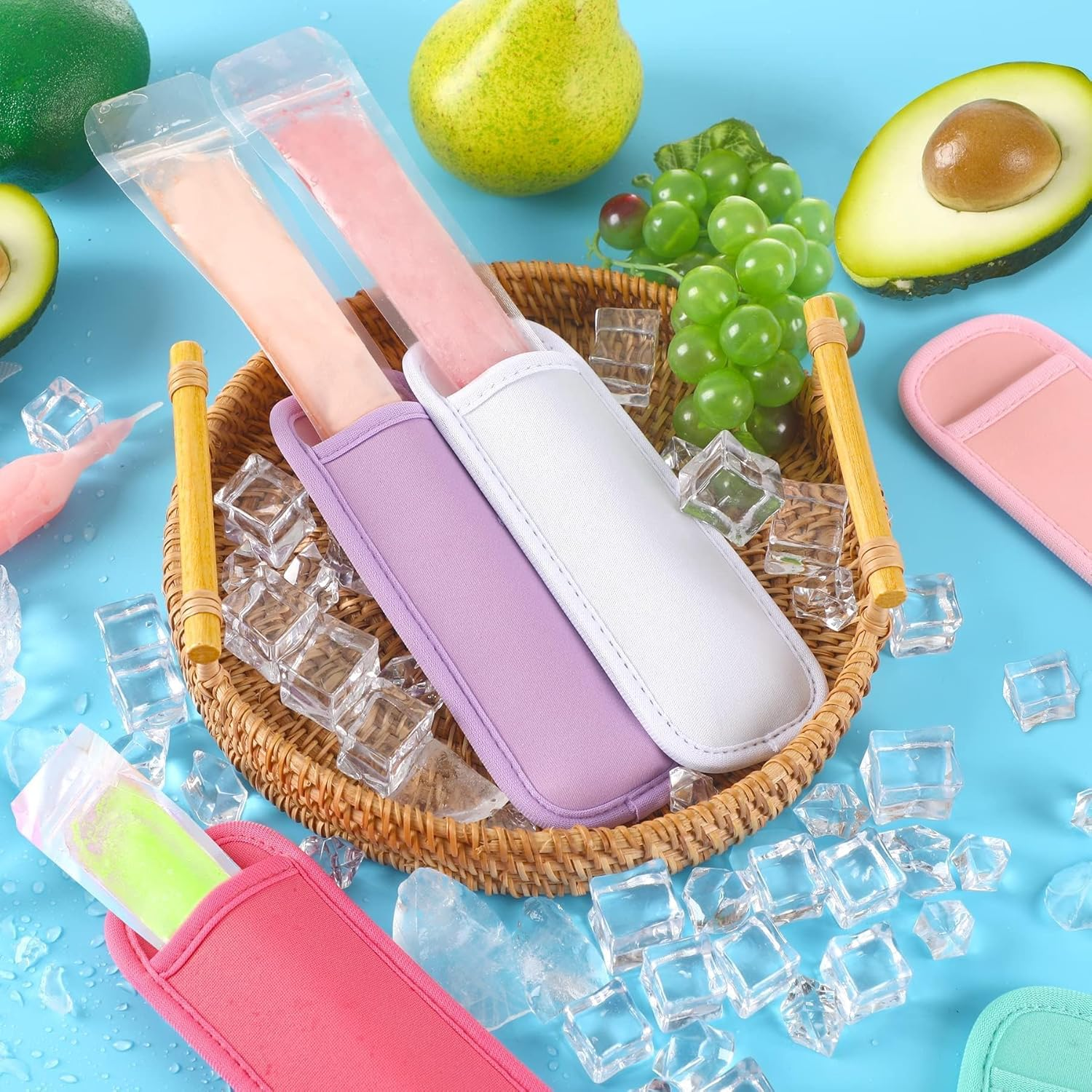 JANYUN 24 Pack Reusable Popsicle Bags Ice Pop Sleeves Antifreezing Sleeves (Multicolor) image number 2