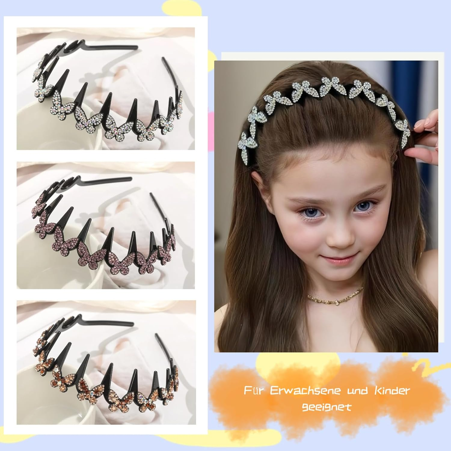 Ypkia Pack of 3 Zigzag Headband Butterfly Rhinestone Women'S Wavy Hair Band Shark Tooth Hair Comb Headband Elegant Headband for Women Girls image number 1