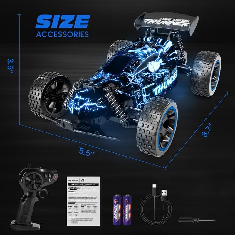 Tecnock RC Cars Remote Control Car for Kids, 1:18 Scale 20 KM/H 2WD Offroad Buggy, 2.4Ghz RC Racing Car with USB-C Easy Charging & 50 Mins Playtime（Blue） - White image number 2