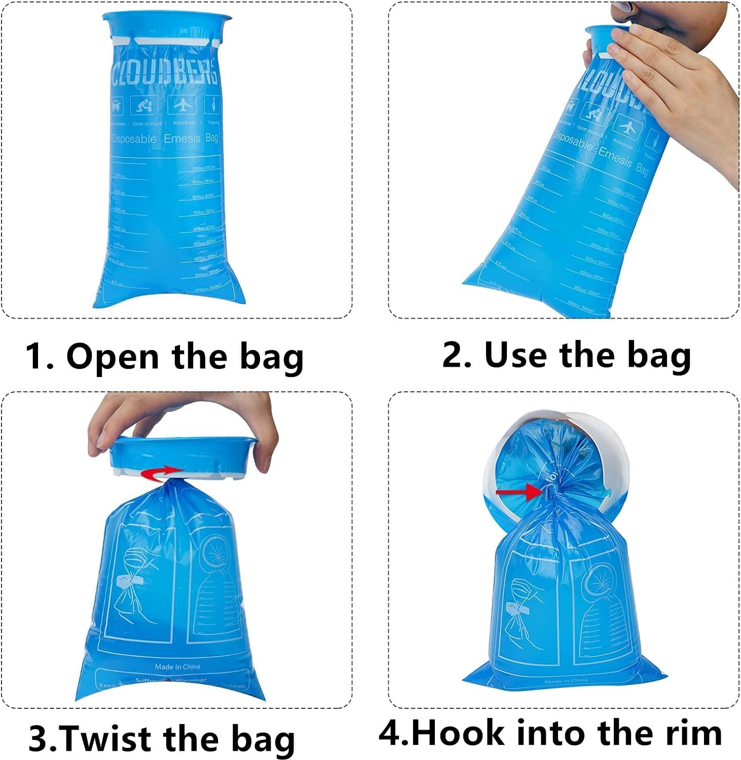 30 Pack Vomit Bags Disposable, 1000ML Emesis Bags Portable Throw up Puke Barf Bag,Non-Transparent Nausea for Travel Motion Sickness, Car & Aircraft, Taxi image number 5