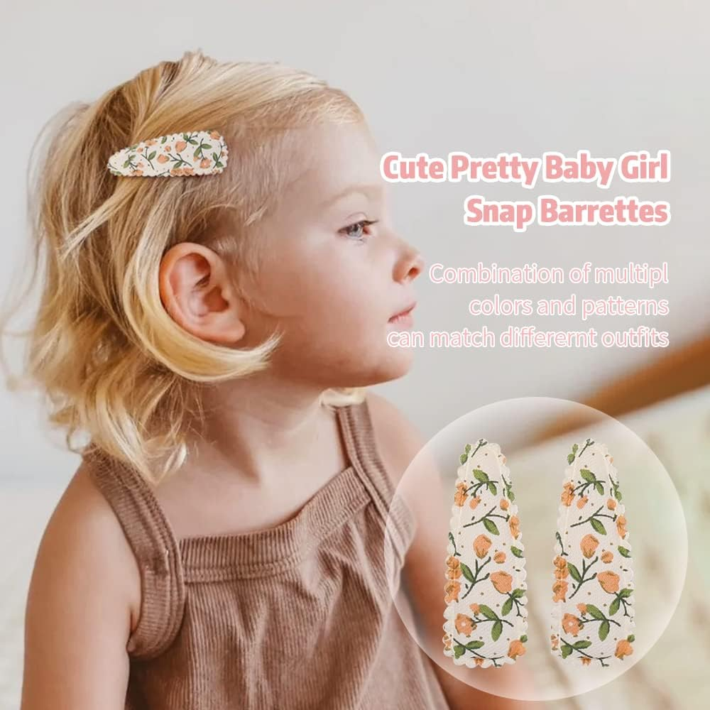 Yanwenx 20 Pcs Girl Hair Clips Floral Print Toddler Non Slip Wrapped Snap Hairpins for Kids Barrettes Accessories Baby Girls (Light Color) Pink - Orange image number 3
