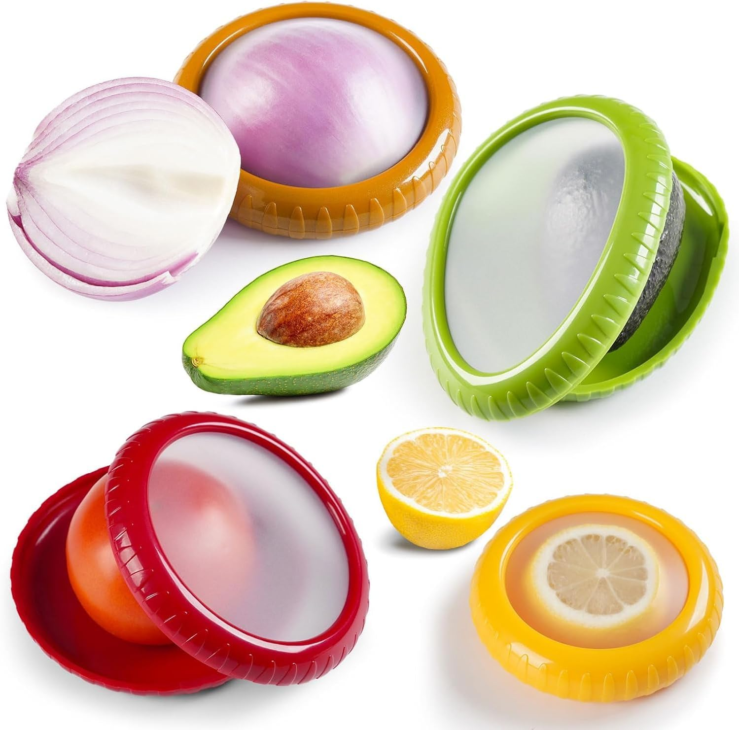 Mumoo Bear Avocado Saver and Onion Storage Set, 4 Pcs Silicone Fruit Food Reusable Fridge Fresh Pod Storage Perfect Lemons Tomato Garlic Containers image number 3