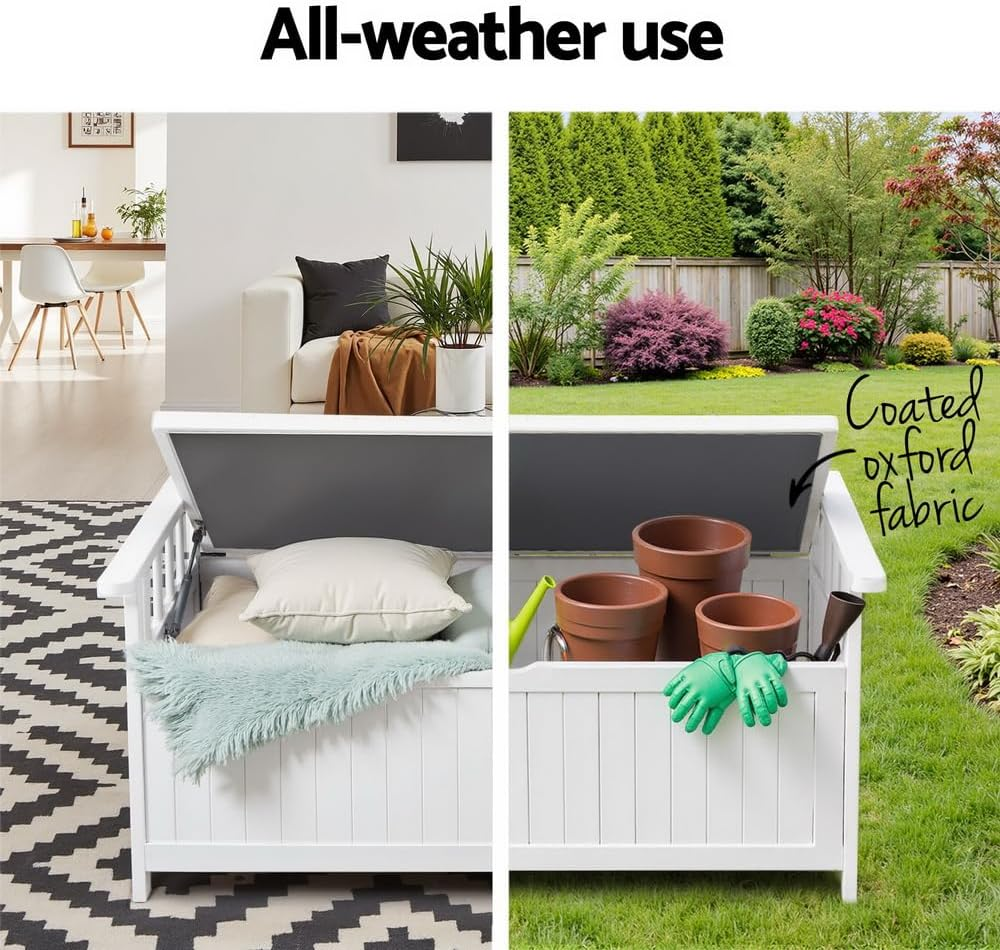 Gardeon Outdoor Storage Bench Box Wooden Garden Toy Tool Patio Furniture White image number 4