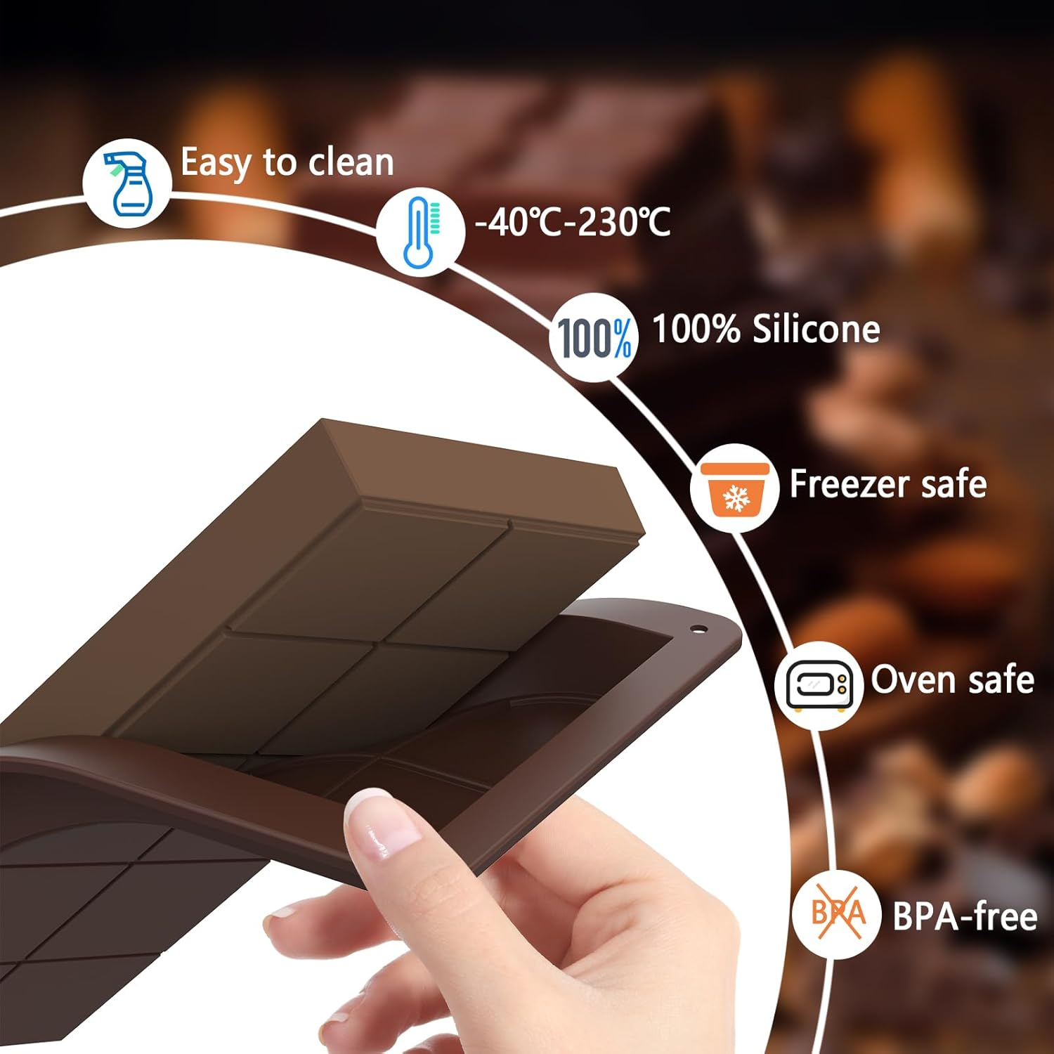 Bighan 3 Pack Large Silicone Chocolate Bar Molds, Food Grade Deep Cavity Baking Moulds with Scraper Kitchen Baking (25 X 14 X 2 Cm)