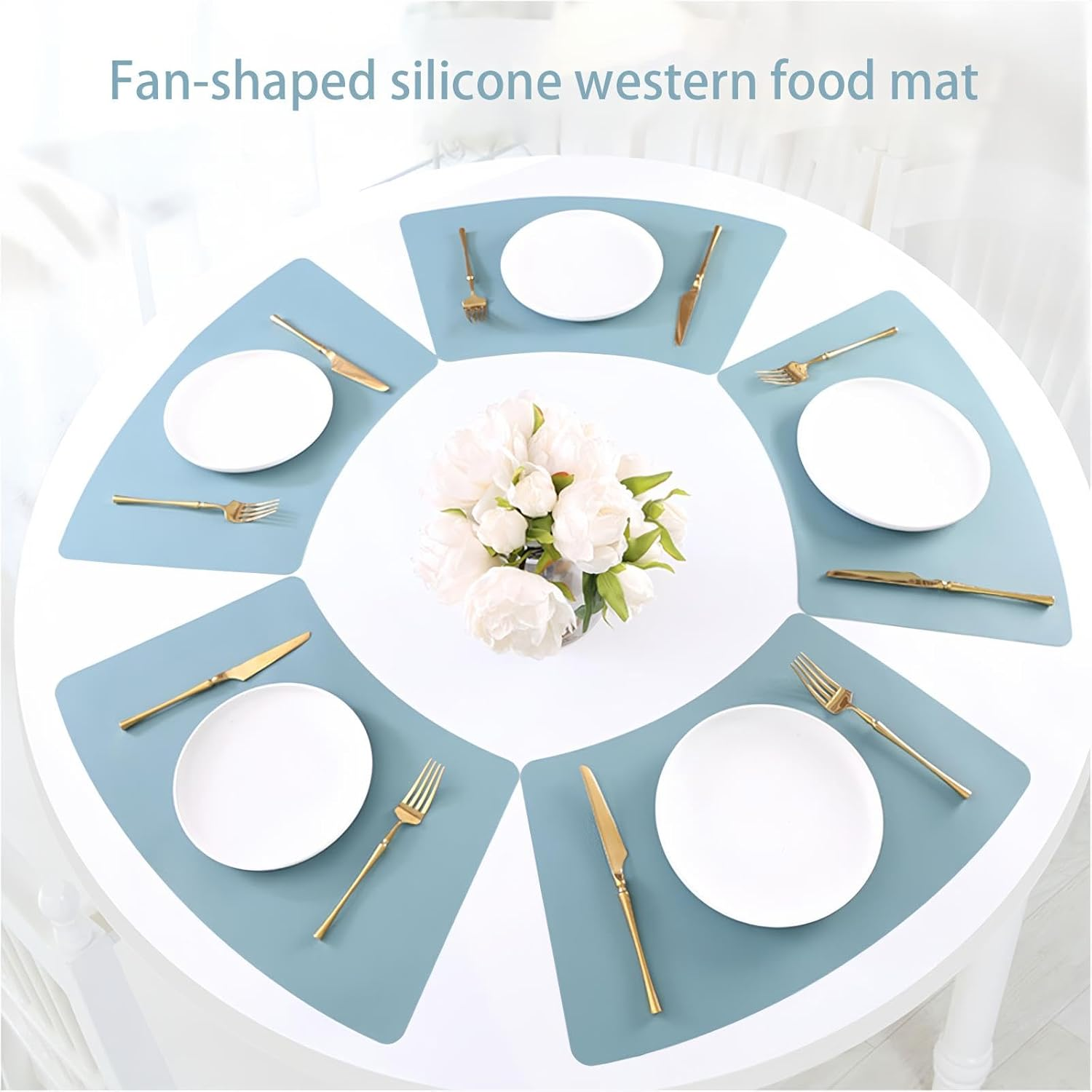 Nayubo Silicone Placemat for Dining Table Non Slip Waterproof Heat Resistant Table Mat Indoor Outdoor Portable Sector Placemat for Kitchen Counter Patio Party (Blue)