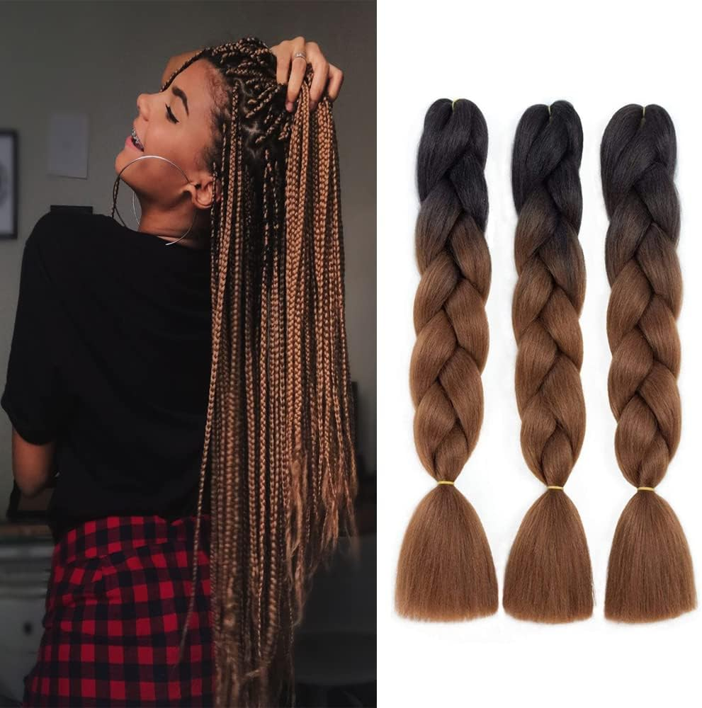 FANWYFYU Ombre Braiding Hair, Pack of 3 Kanekalon Hair Braids Extensions, Jumbo Braid Hair Extensions, 24 Inches, Braids Box Braid Hair, Synthetic Hair for Braiding (DB-MC9) image number 2