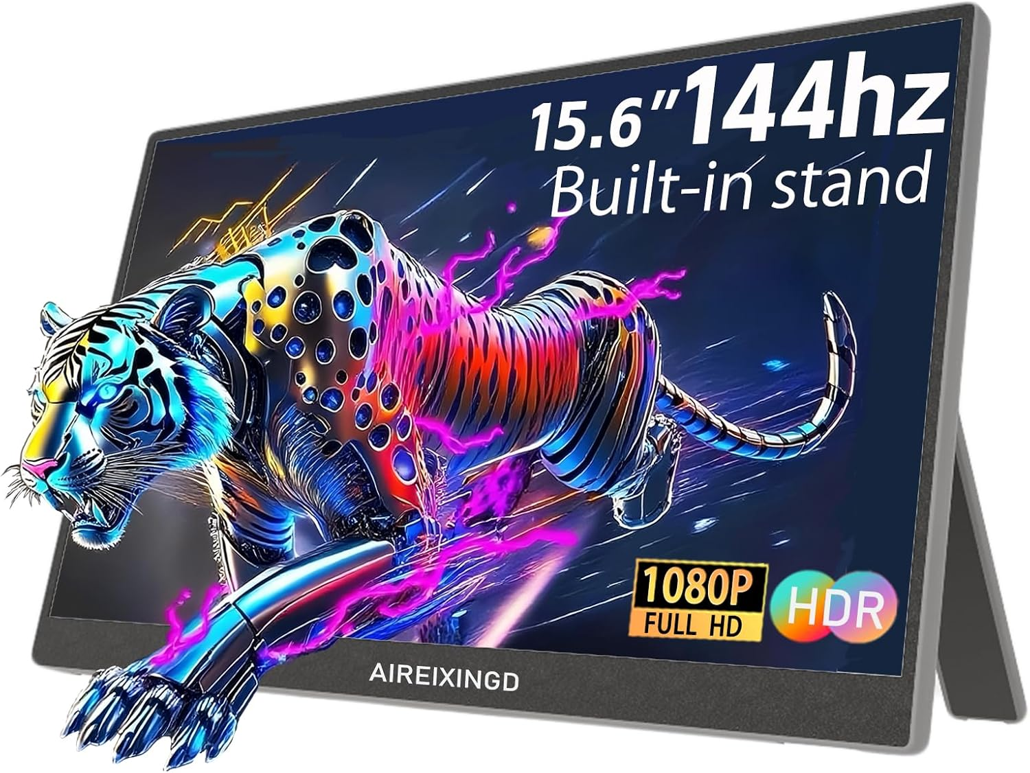 AIREIXINGD 15.6'' Portable Monitor 144HZ FHD 1080P Kickstand Portable Laptop Monitor IPS Computer External Screen USB C HDMI Display for PC MAC Phone Xbox PS5 image number 1