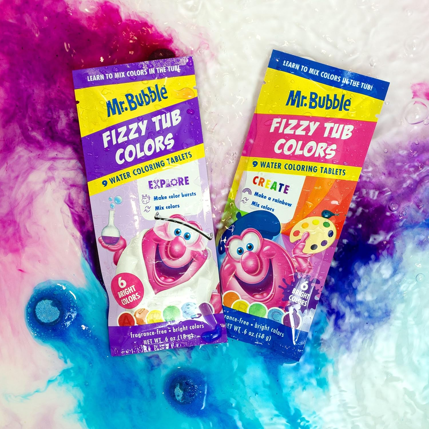 Mr. Bubble Fizzy Tub Colors, Assorted Bathwater Colors 9 Ct, 4 Pack image number 6