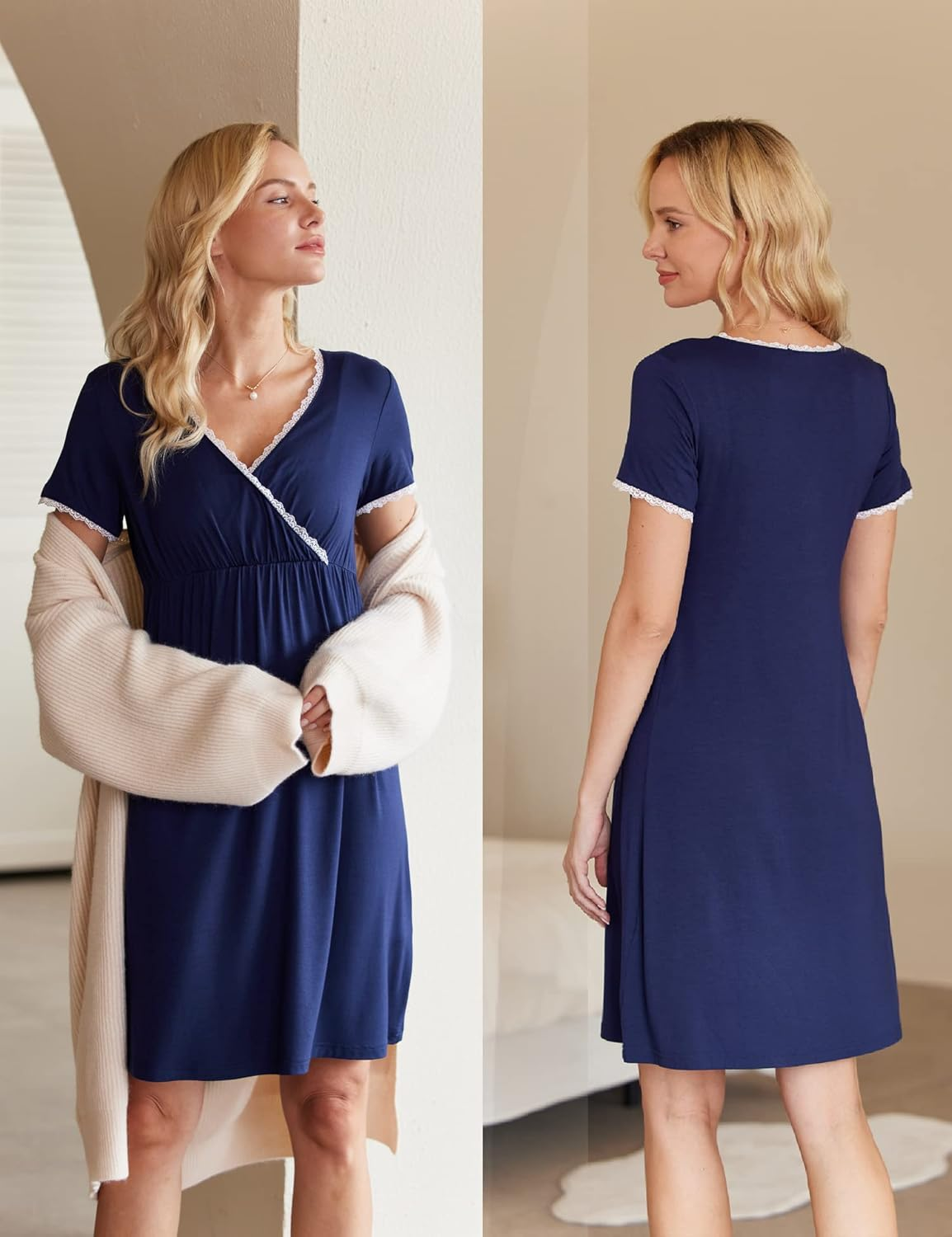 Ekouaer Maternity Nursing Dress Breastfeeding Nightgown Pregnant Pajamas Sleepwear Labor Gown Clothes image number 1