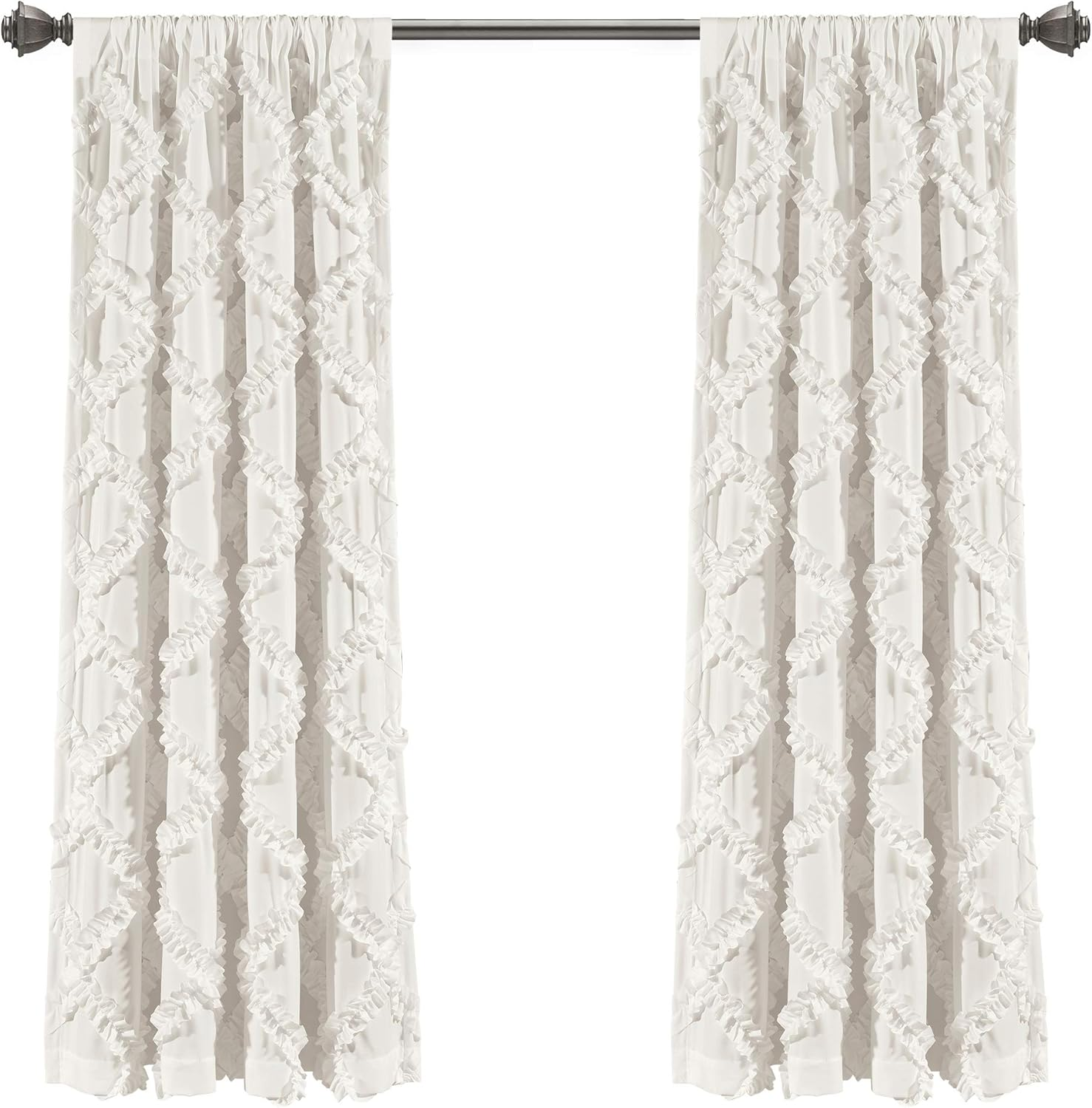 Lush Decor Ruffle Diamond Window Curtain Panel Pair, 63 in X 54 In, White