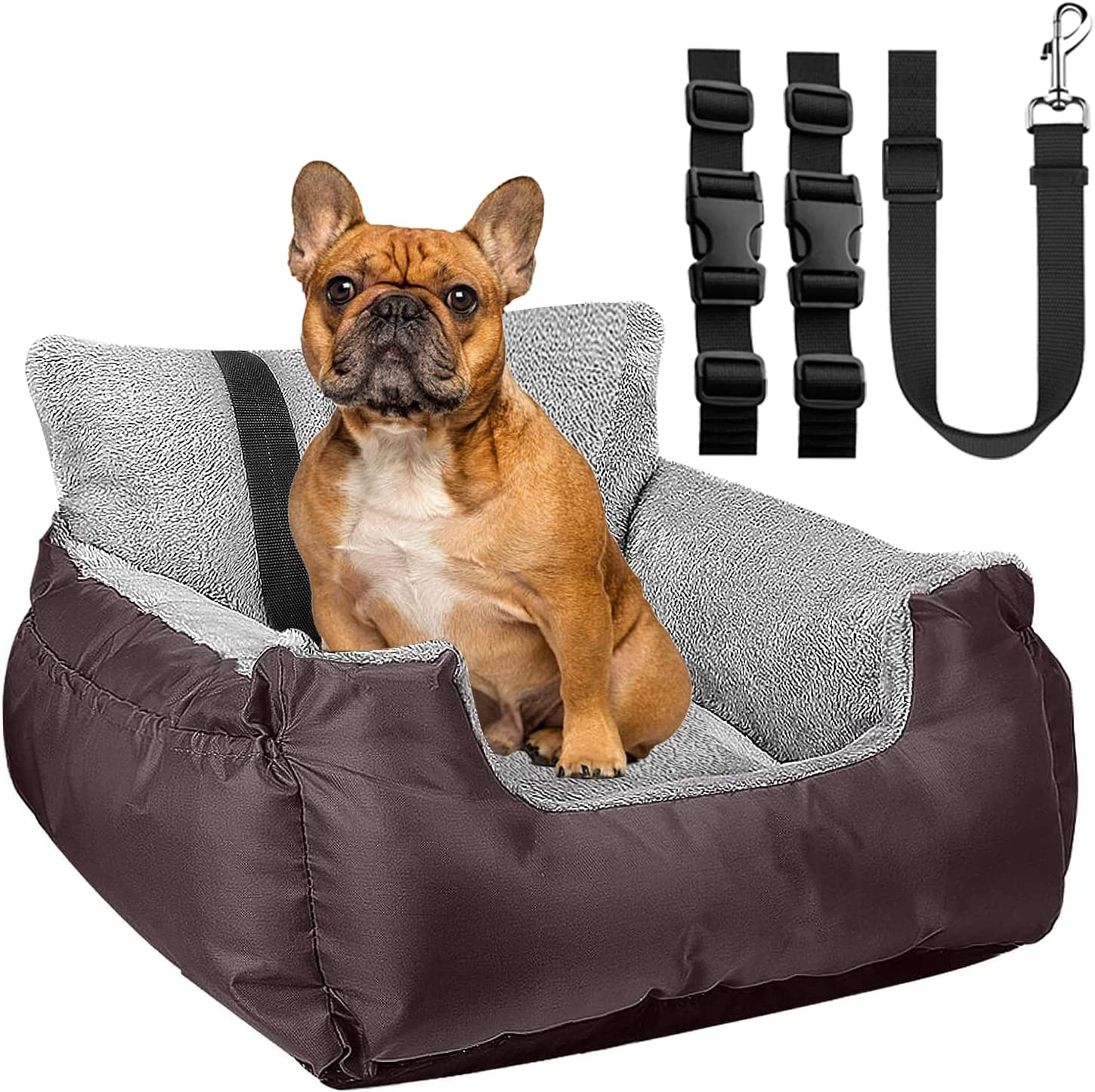 Utotol Dog Car Seat with Safety Belt, Washable Booster for Small Dogs, Anti-Slip Travel Bed for Front or Back Seat, Adjustable Buckle, Storage Pockets image number 2