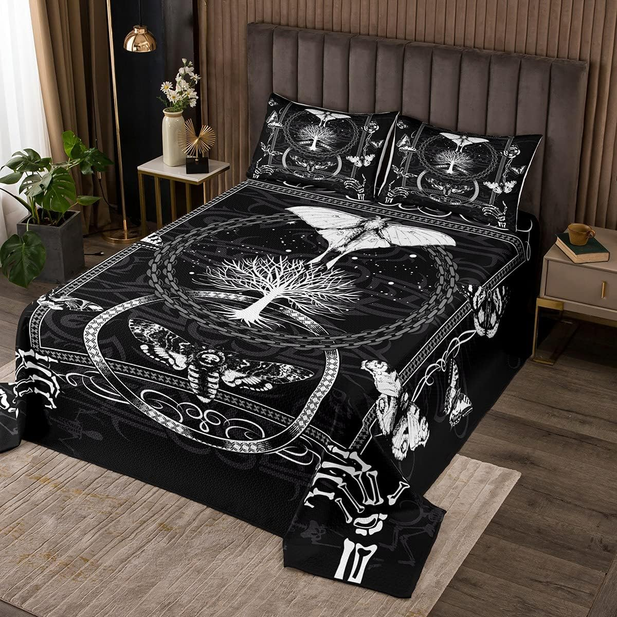 Red Grey Black Plaid Bedspread Quilt, 3D Abstract Geometric Bed Linen for All Season Bedroom, Black Stripes Lines 240 X 220 Cm Duvet Set with 2 Pillowcases for Boys Girls image number 3