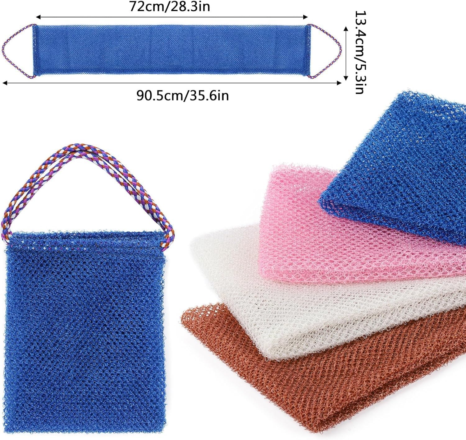 Nylon African Exfoliating Long Body Scrubbing Net, 4Pcs Nylon Exfoliating Long Wash Net, Body Scrubber Back Scrubber Wash Cloth image number 6