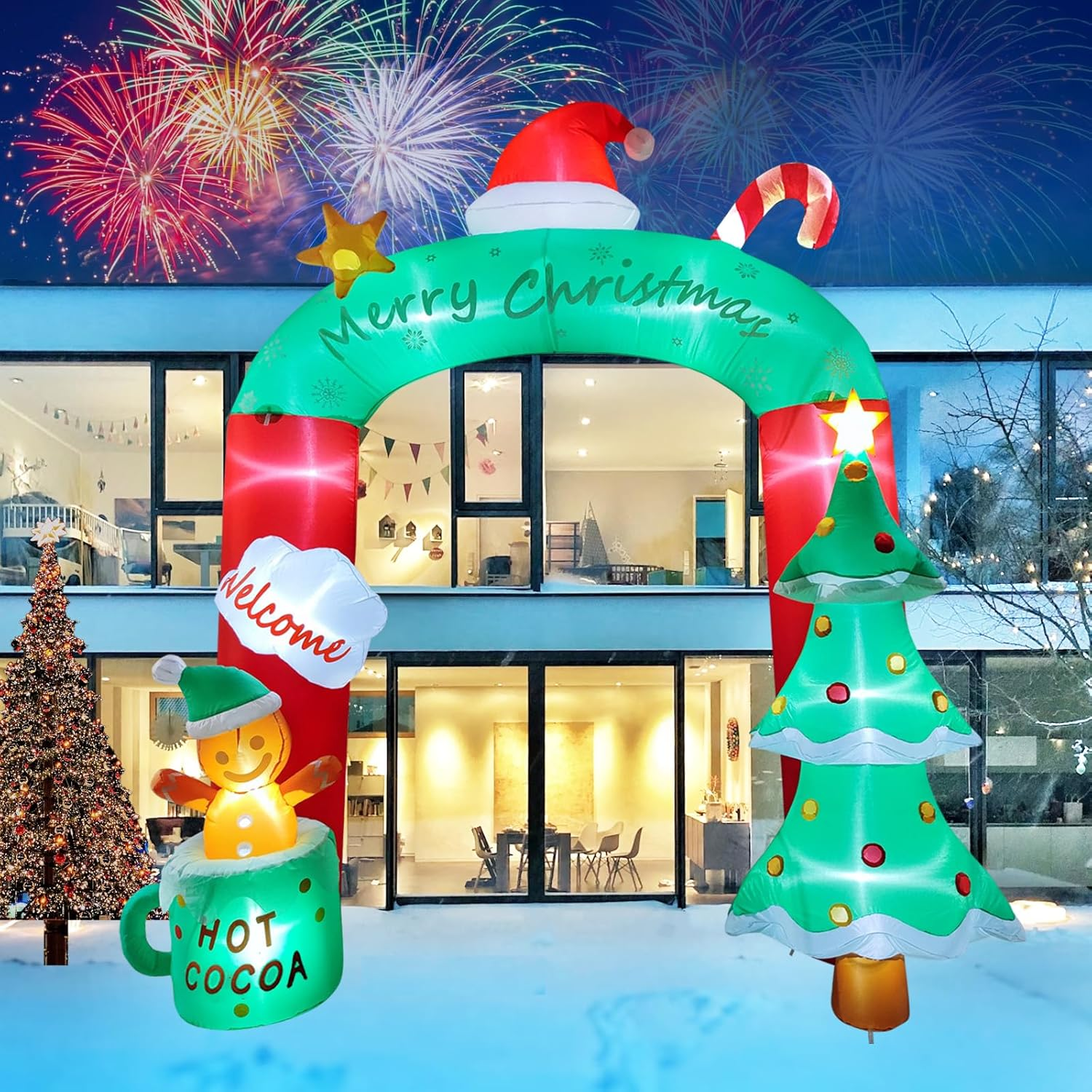 SAILESI 2.7M/8.9FT Christmas Inflatable Archway Outdoor Decoration, Giant Arch Blow up Yard Decor with Christmas Tree, Snowman,Red Hat,Candy Cane, LED Lighted Decor for Xmas Home Garden Lawn Yard